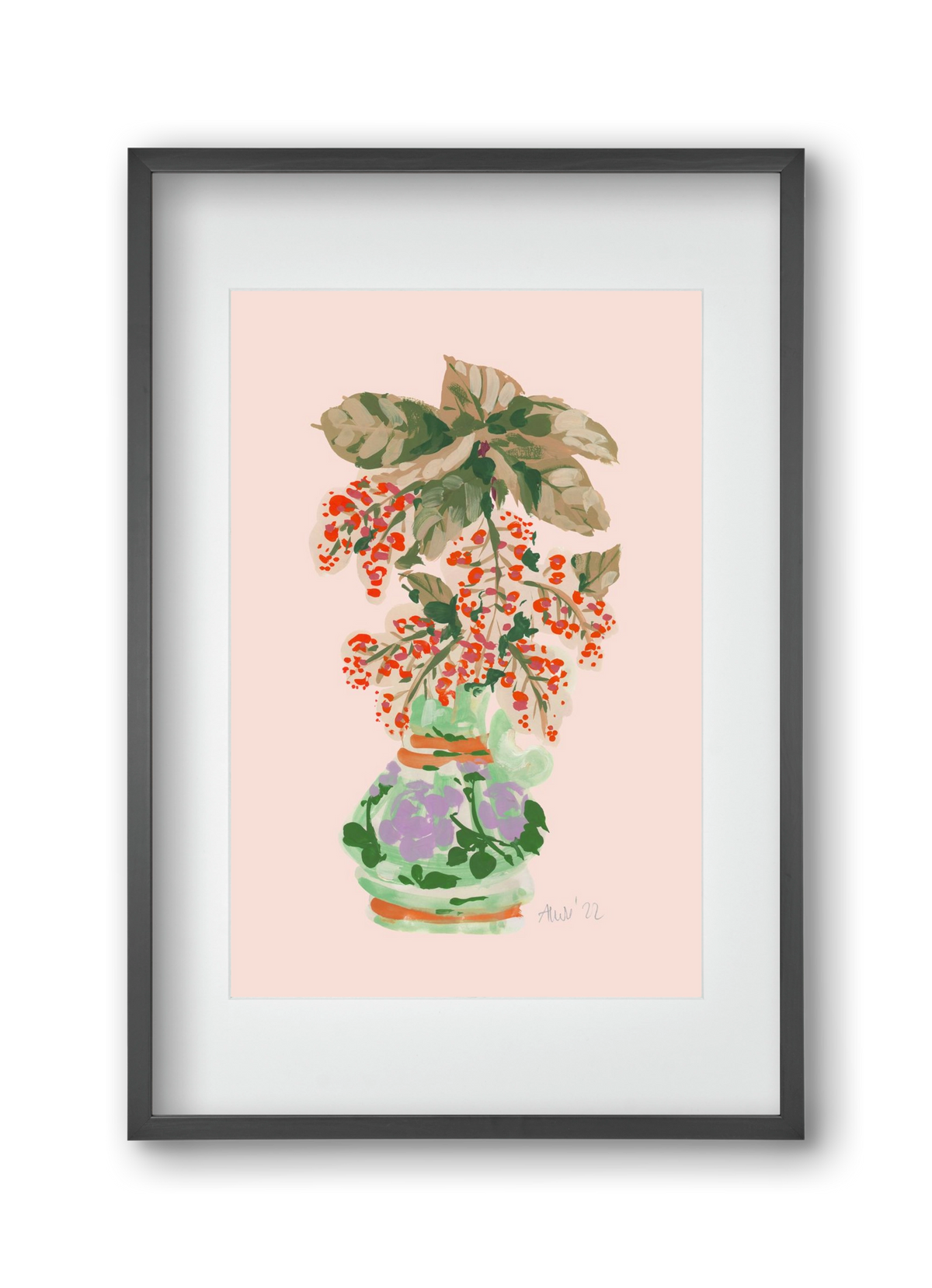 Apple Blossom In Vase- red, 30x45 cm (20x30 cm), Fekete keret, paszpartuval