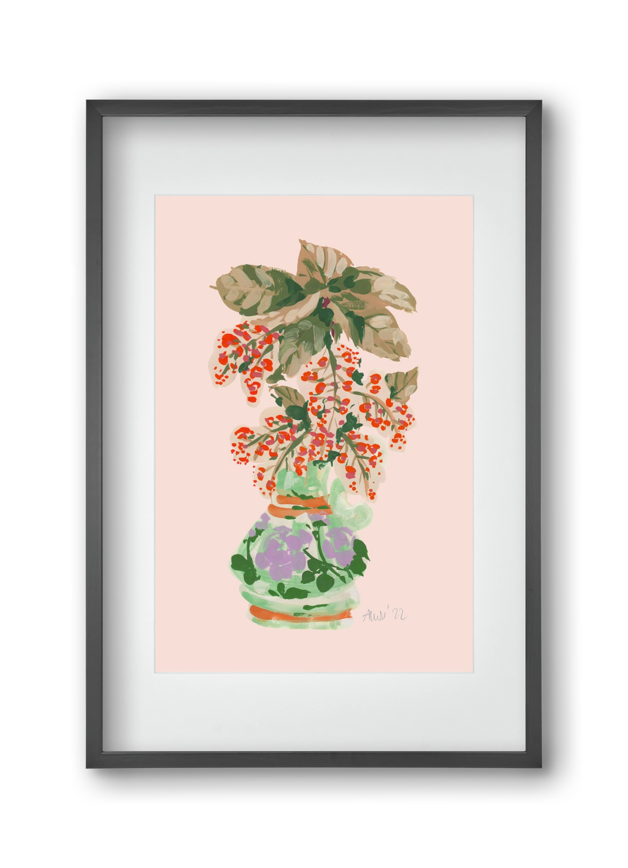 Apple Blossom In Vase- red, 30x45 cm (20x30 cm), Fekete keret, paszpartuval