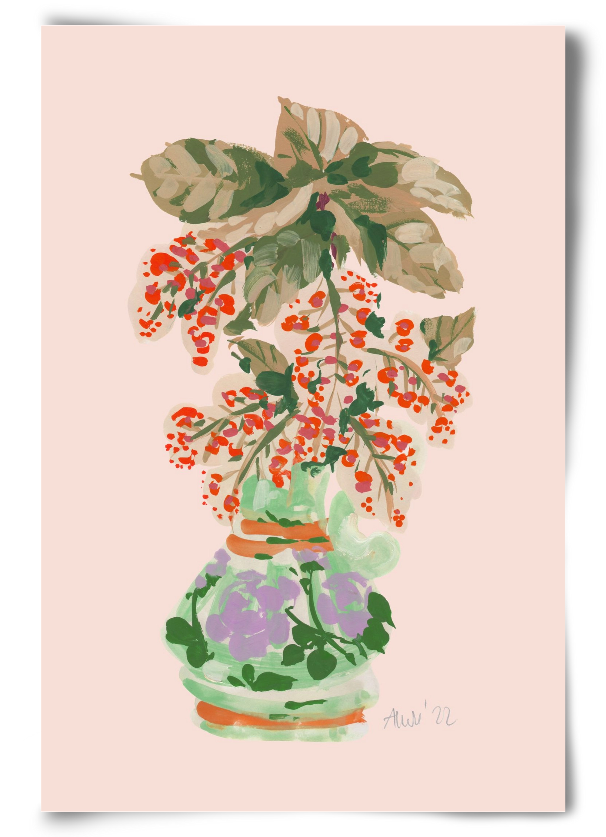 Apple Blossom In Vase- red, 60x90 cm, Keret nélkül