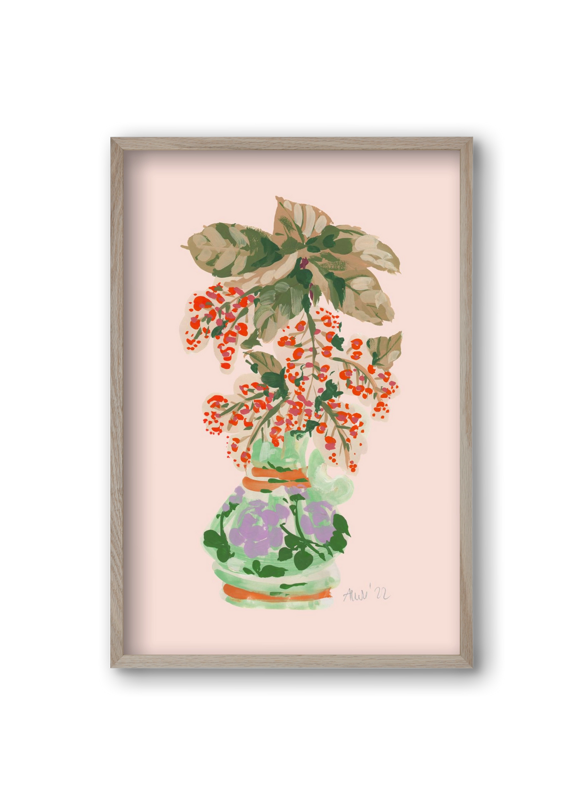 Apple Blossom In Vase- red, 20x30 cm (20x30 cm), Tölgy keret