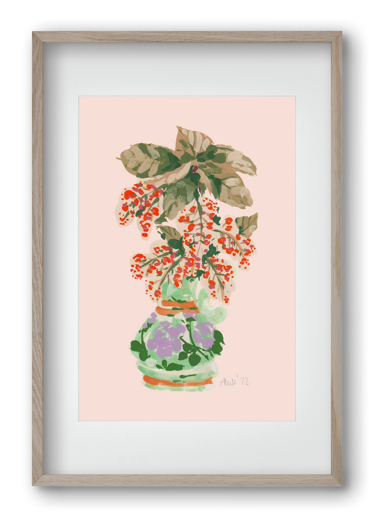 Apple Blossom In Vase- red, 40x60 cm (30x45 cm), Tölgy keret, paszpartuval