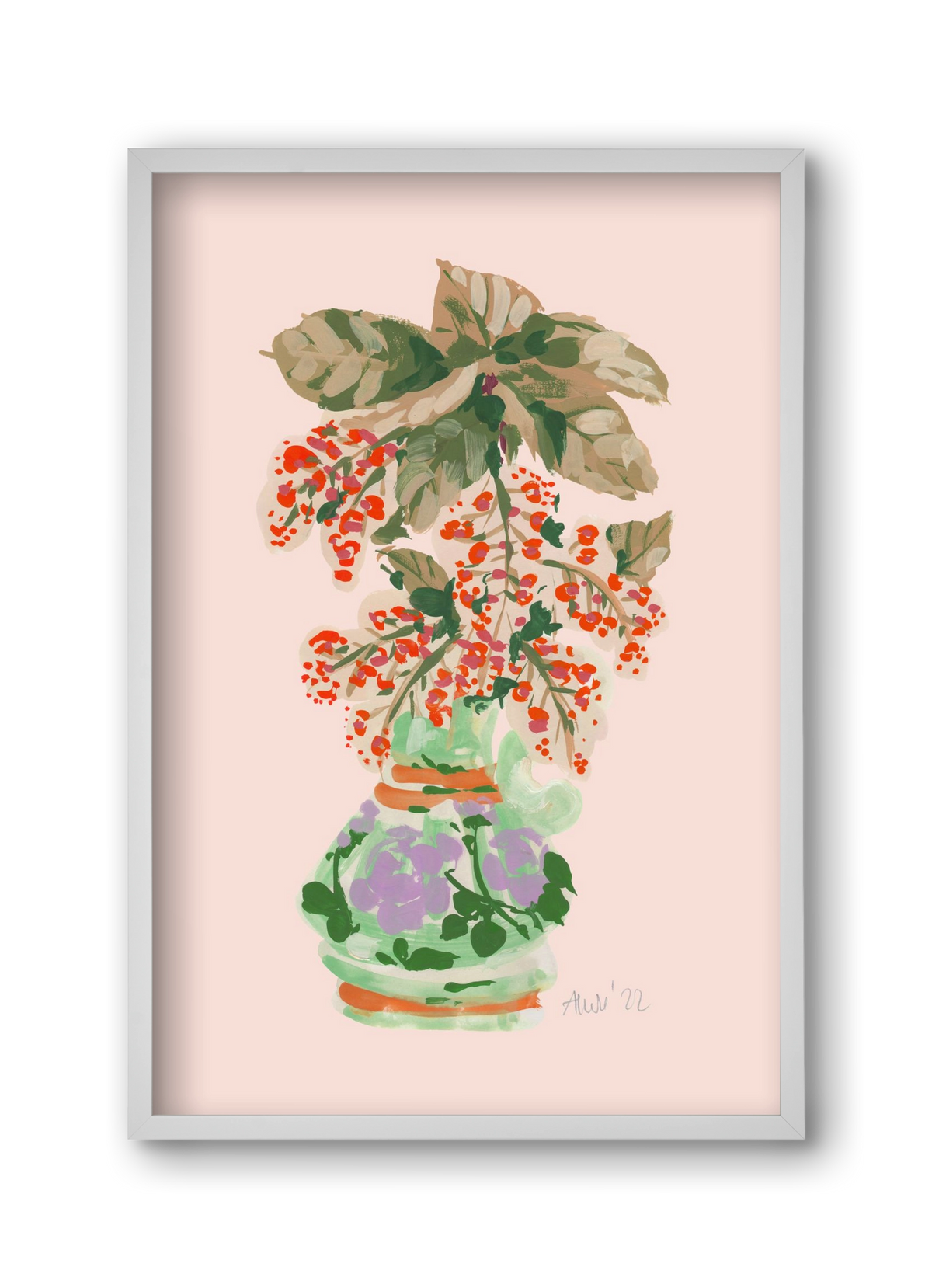 Apple Blossom In Vase- red, 30x45 cm (30x45 cm), Fehér keret