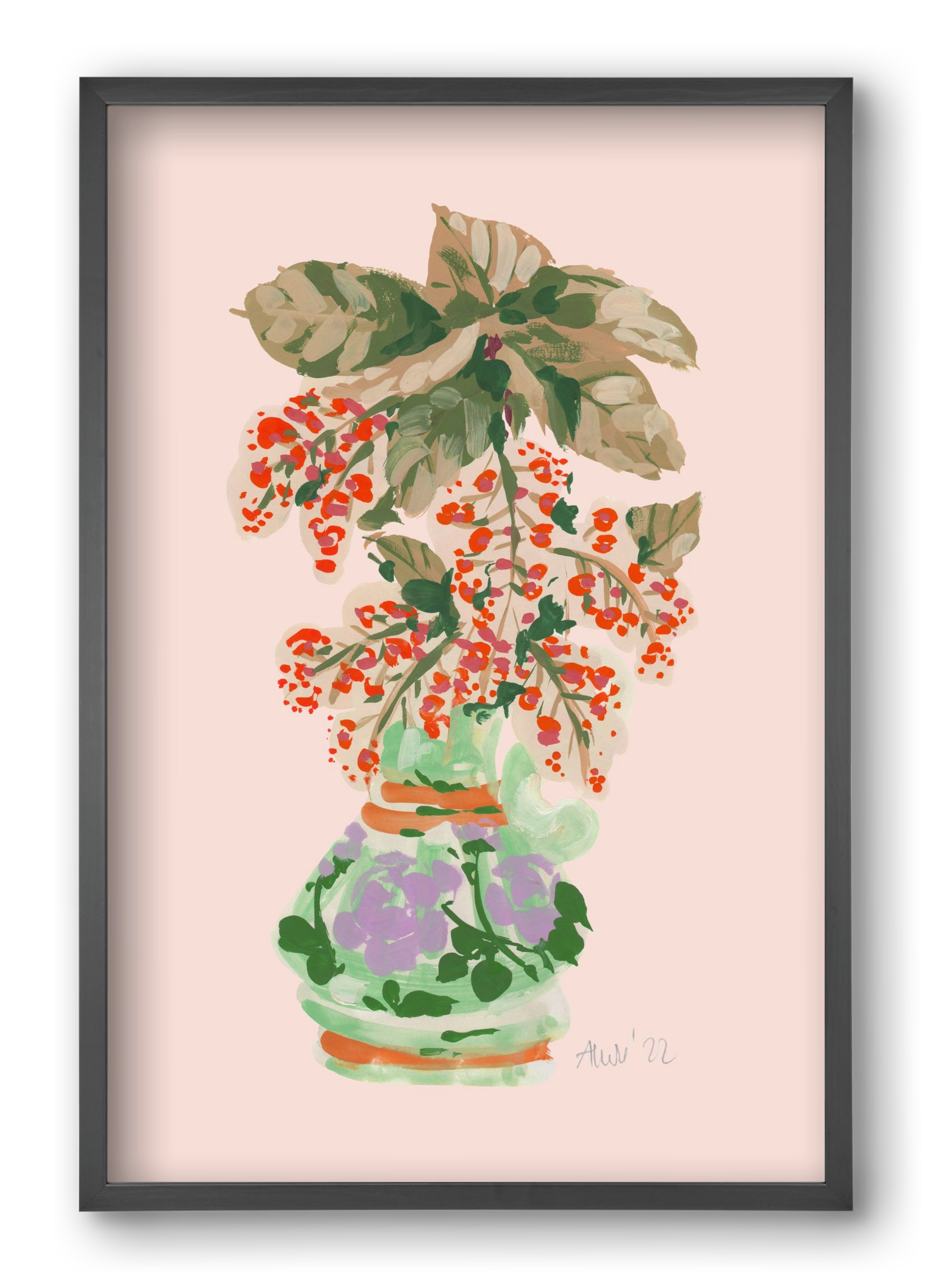 Apple Blossom In Vase- red, 40x60 cm (40x60 cm), Fekete keret