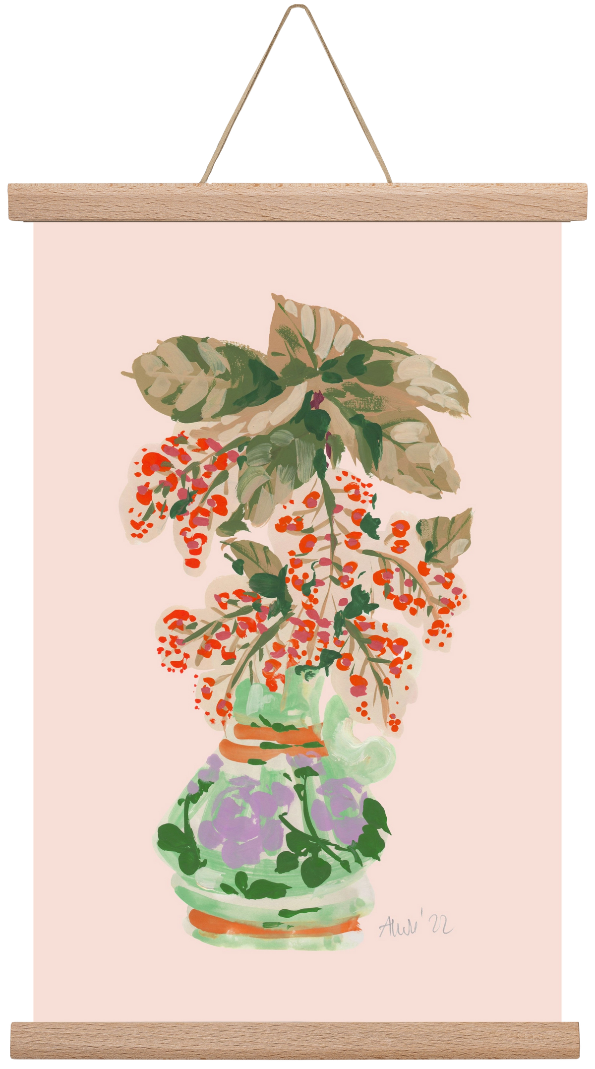 Apple Blossom In Vase- red, 30x45 cm (30x45 cm), Tölgy akasztó