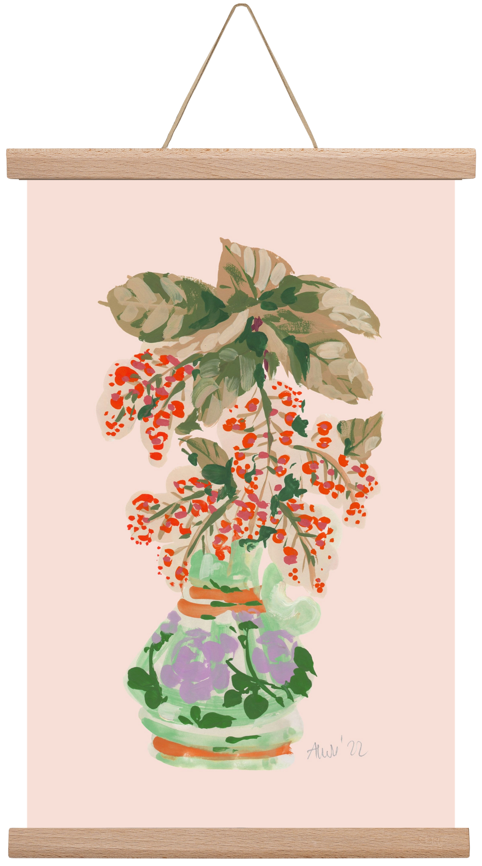 Apple Blossom In Vase- red, 30x45 cm (30x45 cm), Tölgy akasztó