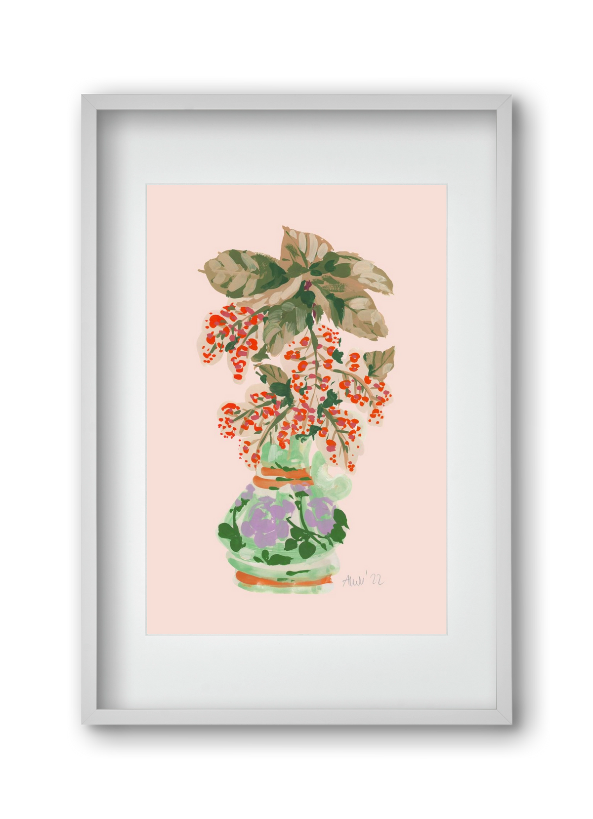 Apple Blossom In Vase- red, 30x45 cm (20x30 cm), Fehér keret, paszpartuval