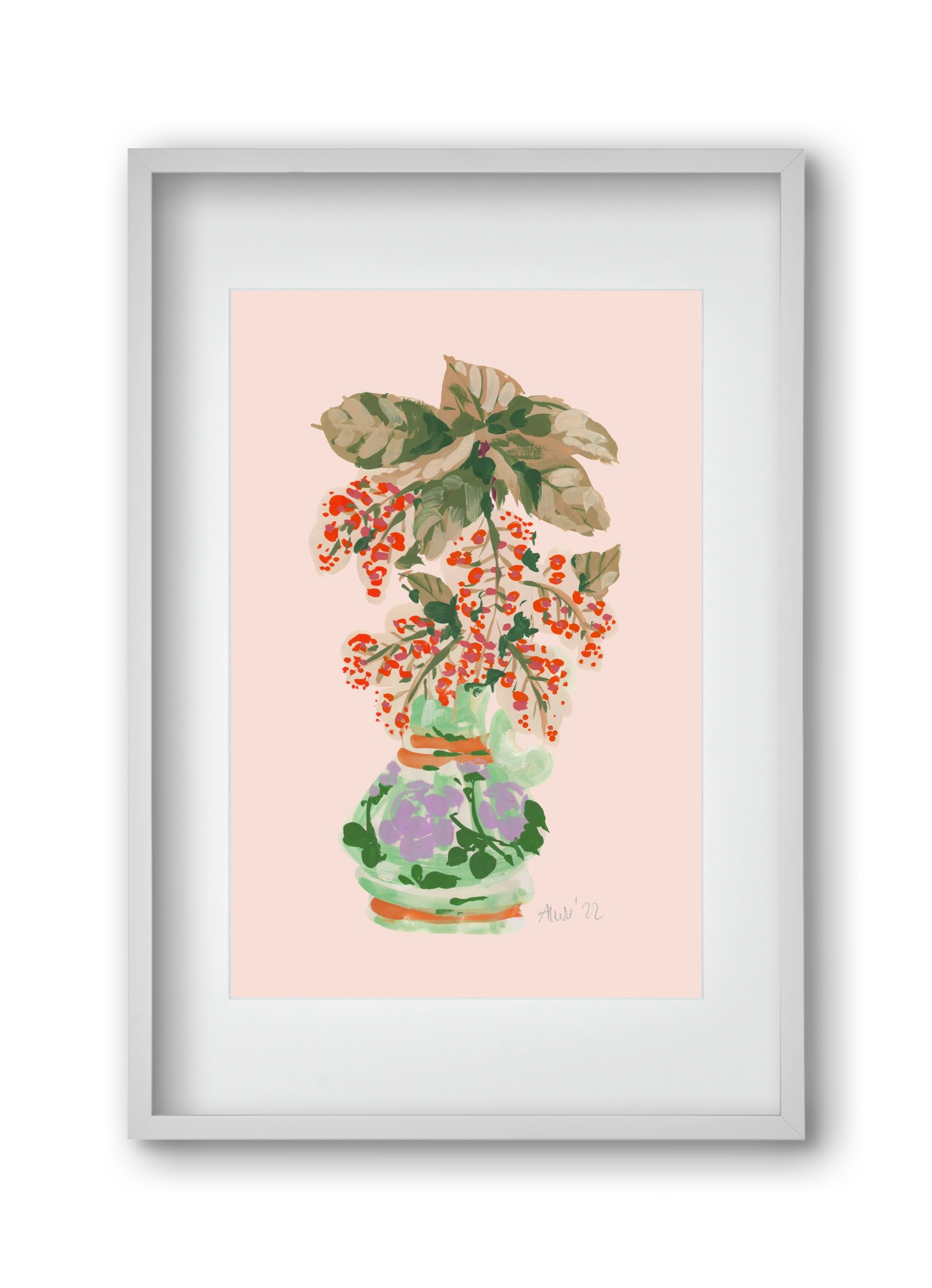 Apple Blossom In Vase- red, 30x45 cm (20x30 cm), Fehér keret, paszpartuval