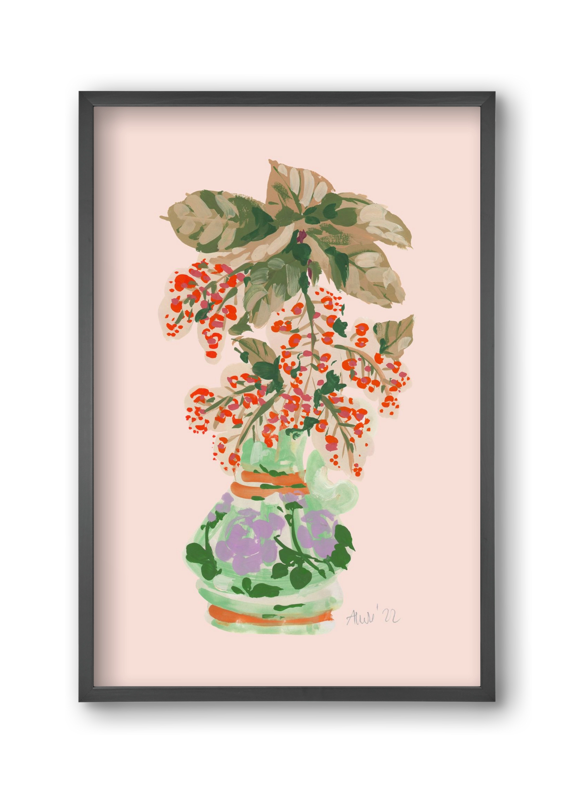 Apple Blossom In Vase- red, 30x45 cm (30x45 cm), Fekete keret