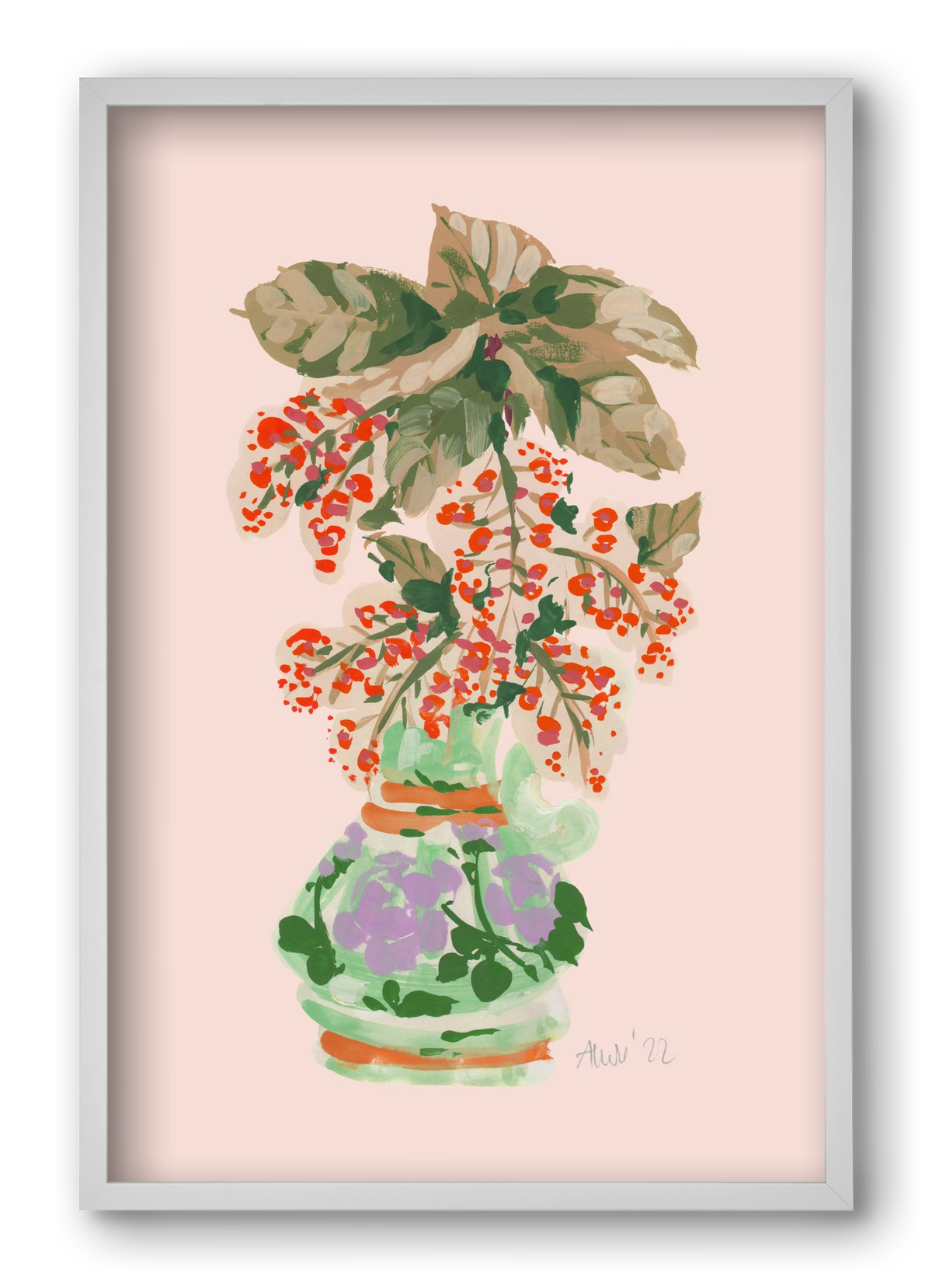 Apple Blossom In Vase- red, 40x60 cm (40x60 cm), Fehér keret