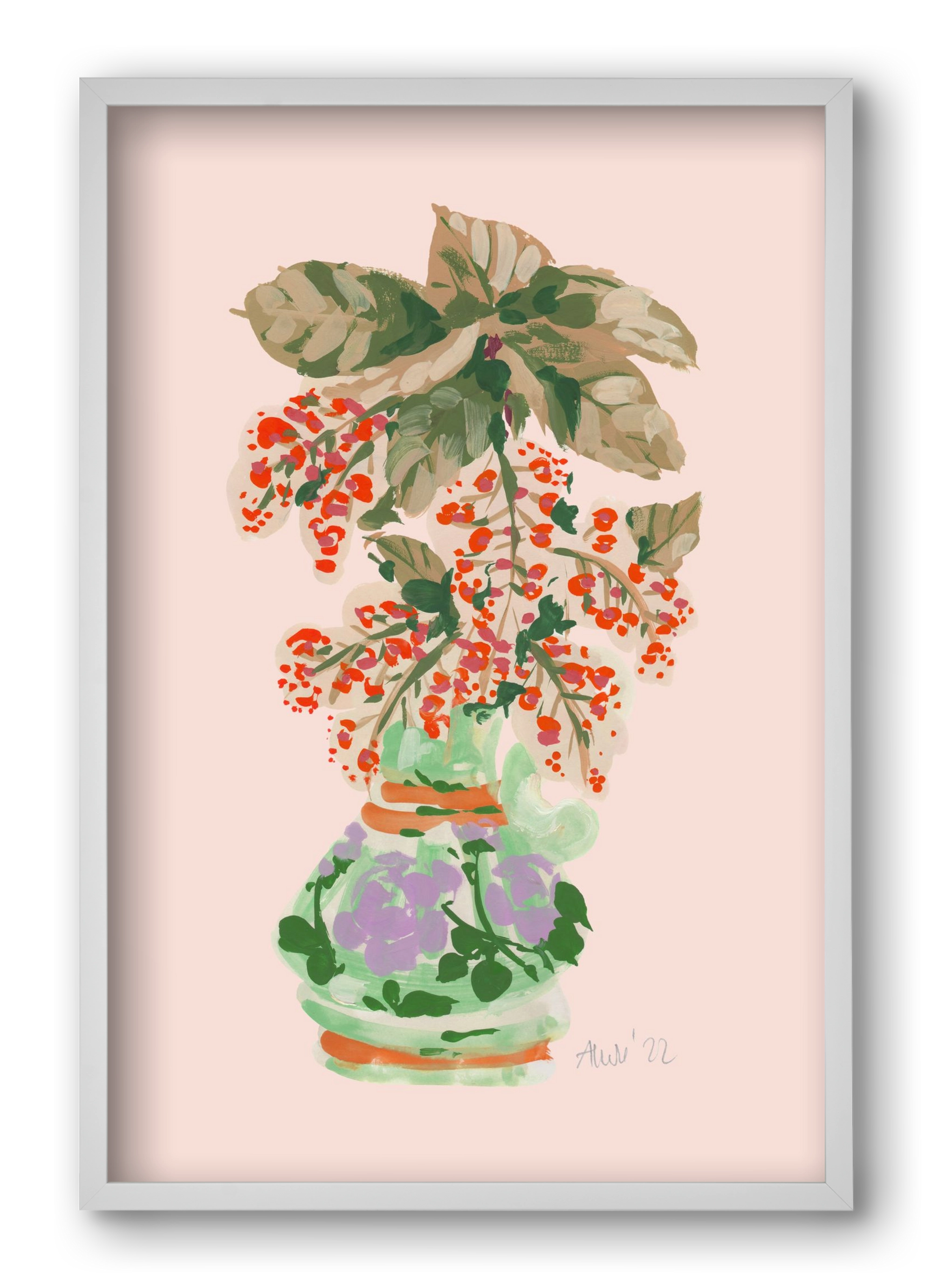 Apple Blossom In Vase- red, 40x60 cm (40x60 cm), Fehér keret