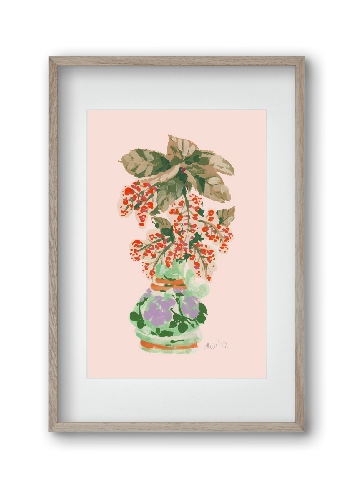 Apple Blossom In Vase- red, 30x45 cm (20x30 cm), Tölgy keret, paszpartuval