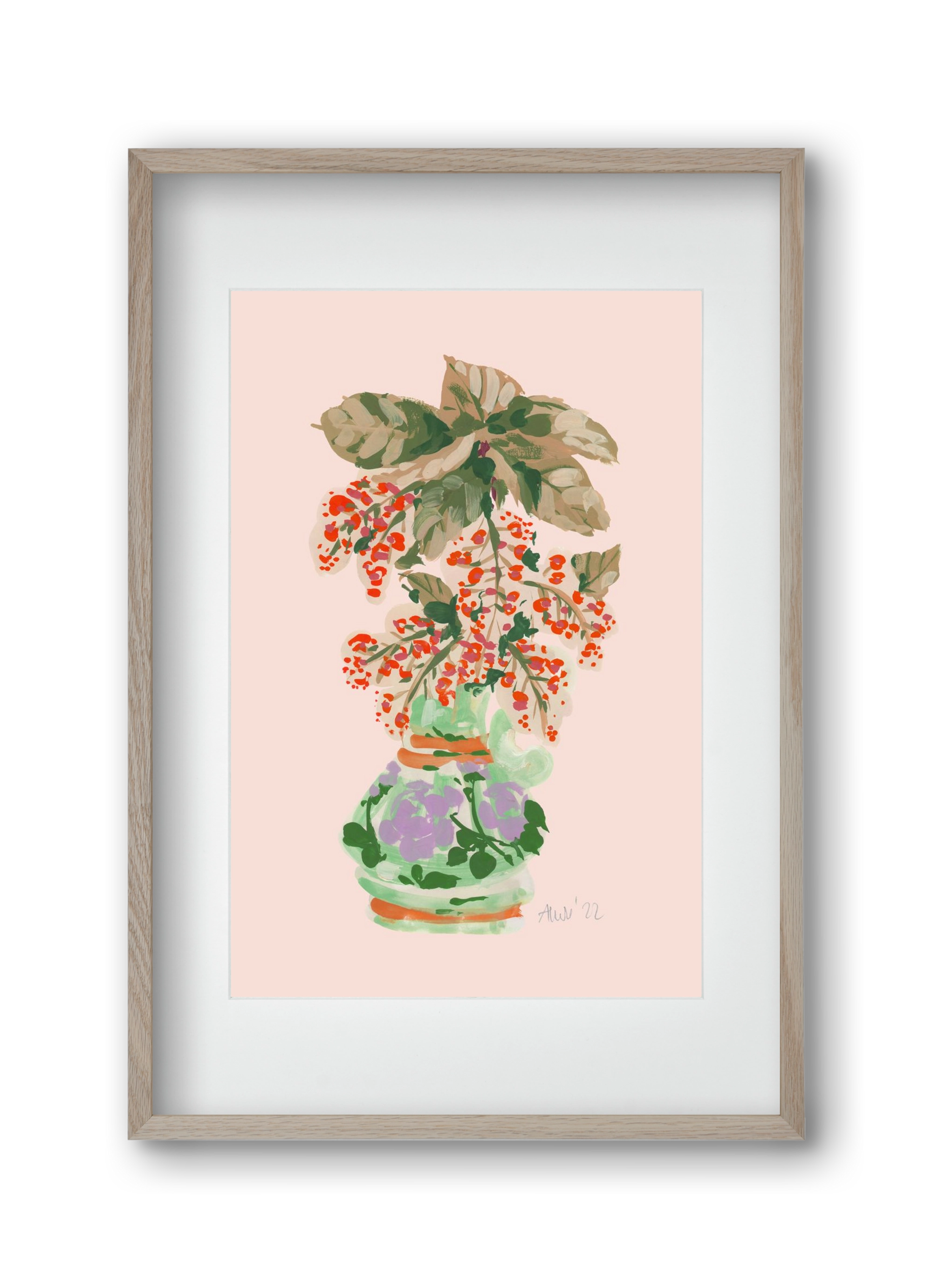 Apple Blossom In Vase- red, 30x45 cm (20x30 cm), Tölgy keret, paszpartuval