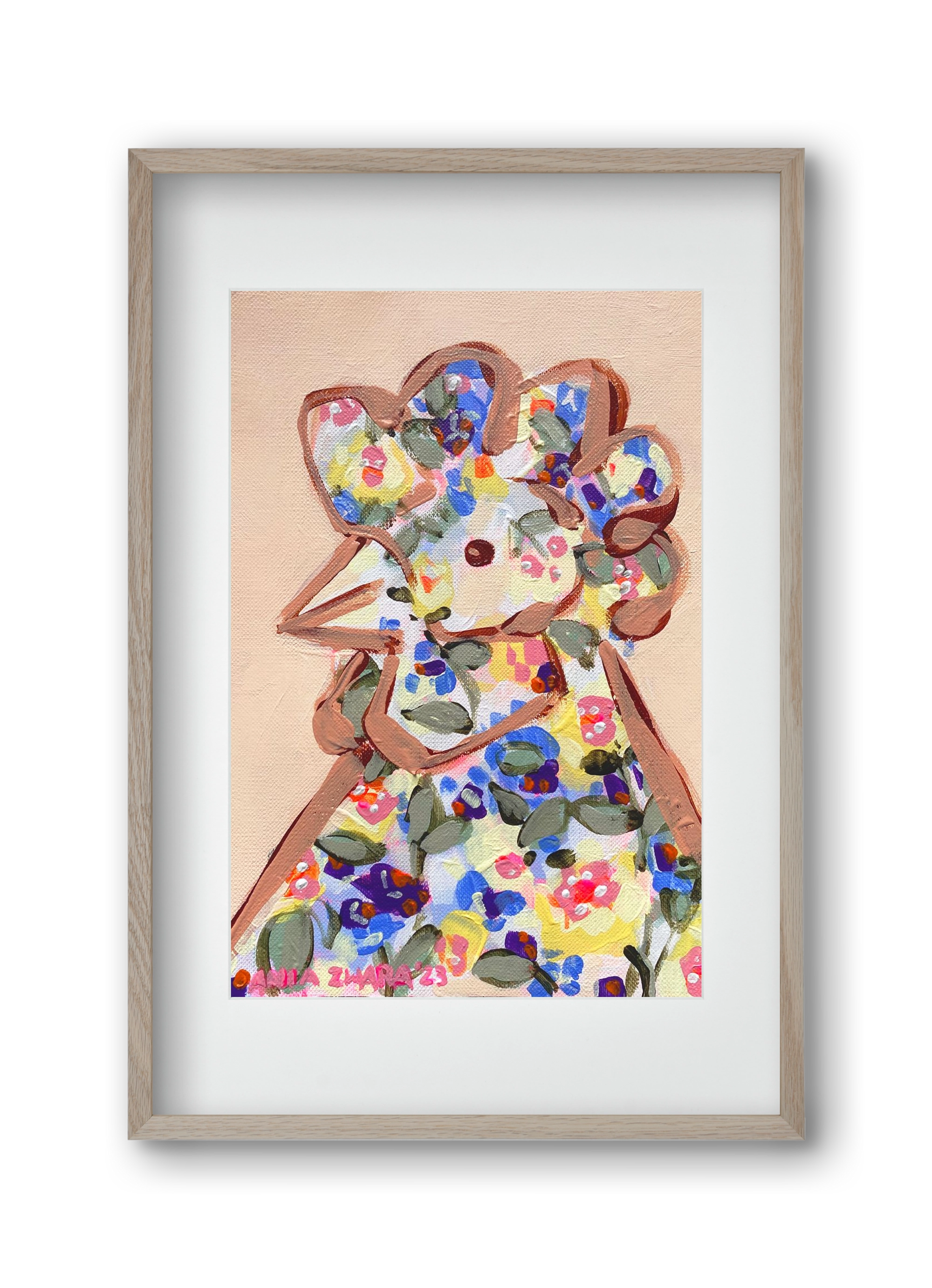 Spring mama hen, 30x45 cm (20x30 cm), Tölgy keret, paszpartuval