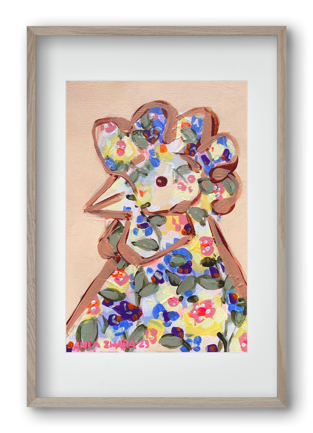 Spring mama hen, 40x60 cm (30x45 cm), Tölgy keret, paszpartuval