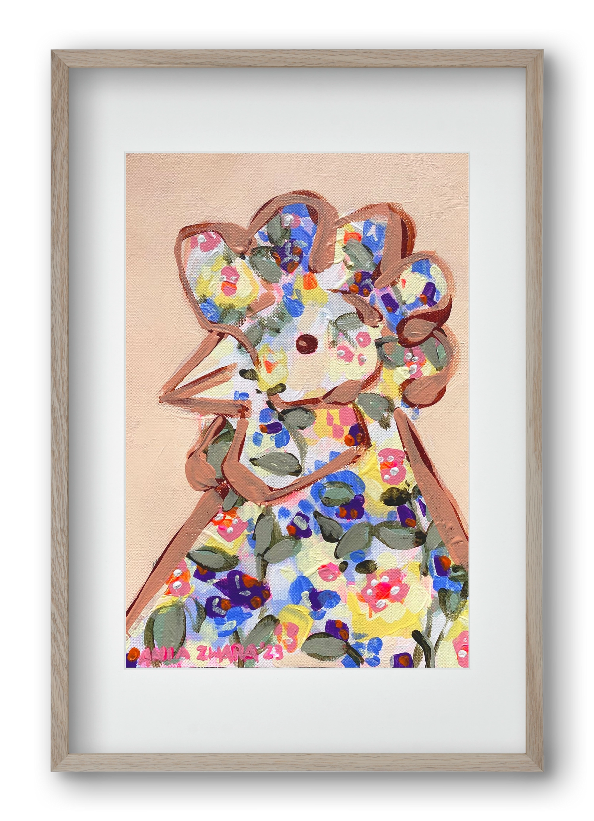 Spring mama hen, 40x60 cm (30x45 cm), Tölgy keret, paszpartuval