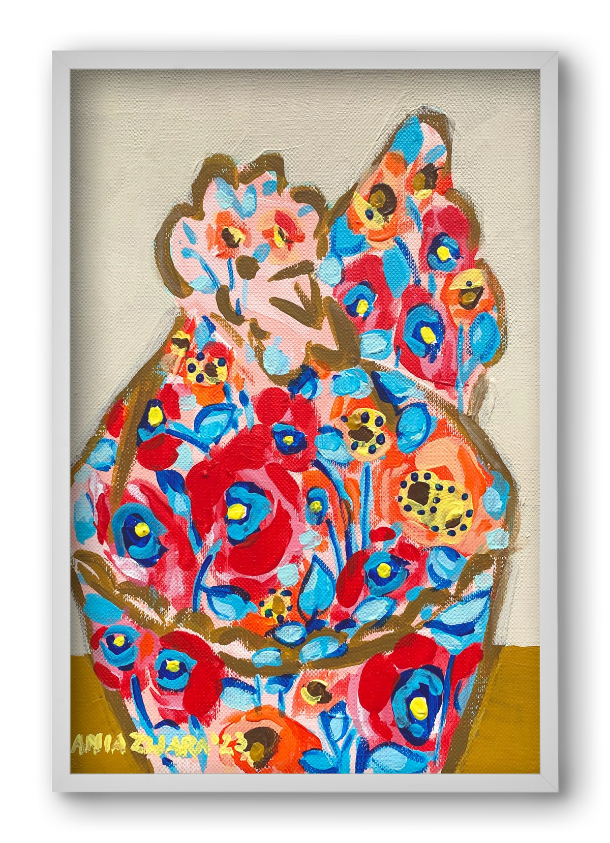 Mama Hen in poppies, 40x60 cm (40x60 cm), Fehér keret