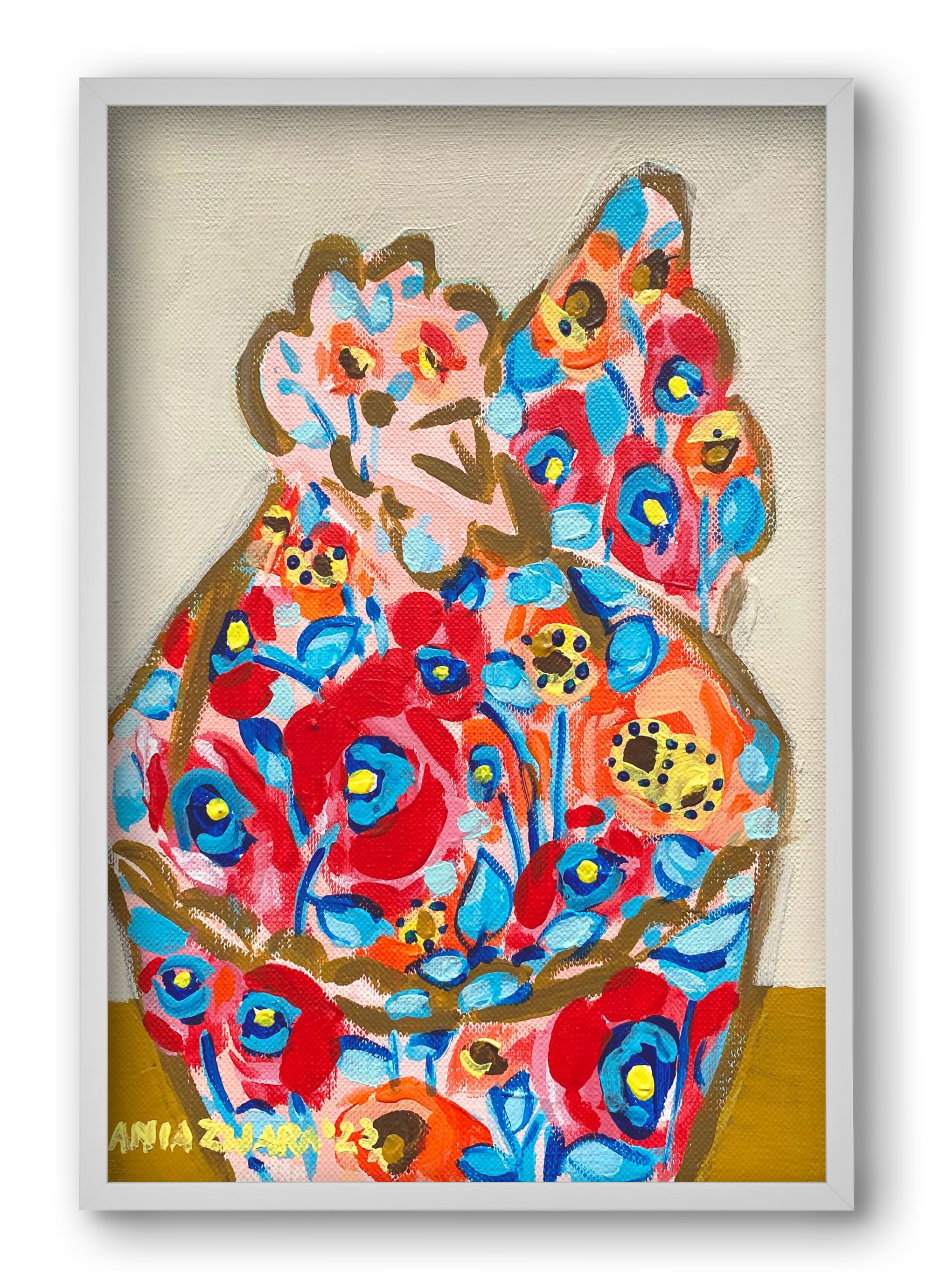 Mama Hen in poppies, 40x60 cm (40x60 cm), Fehér keret