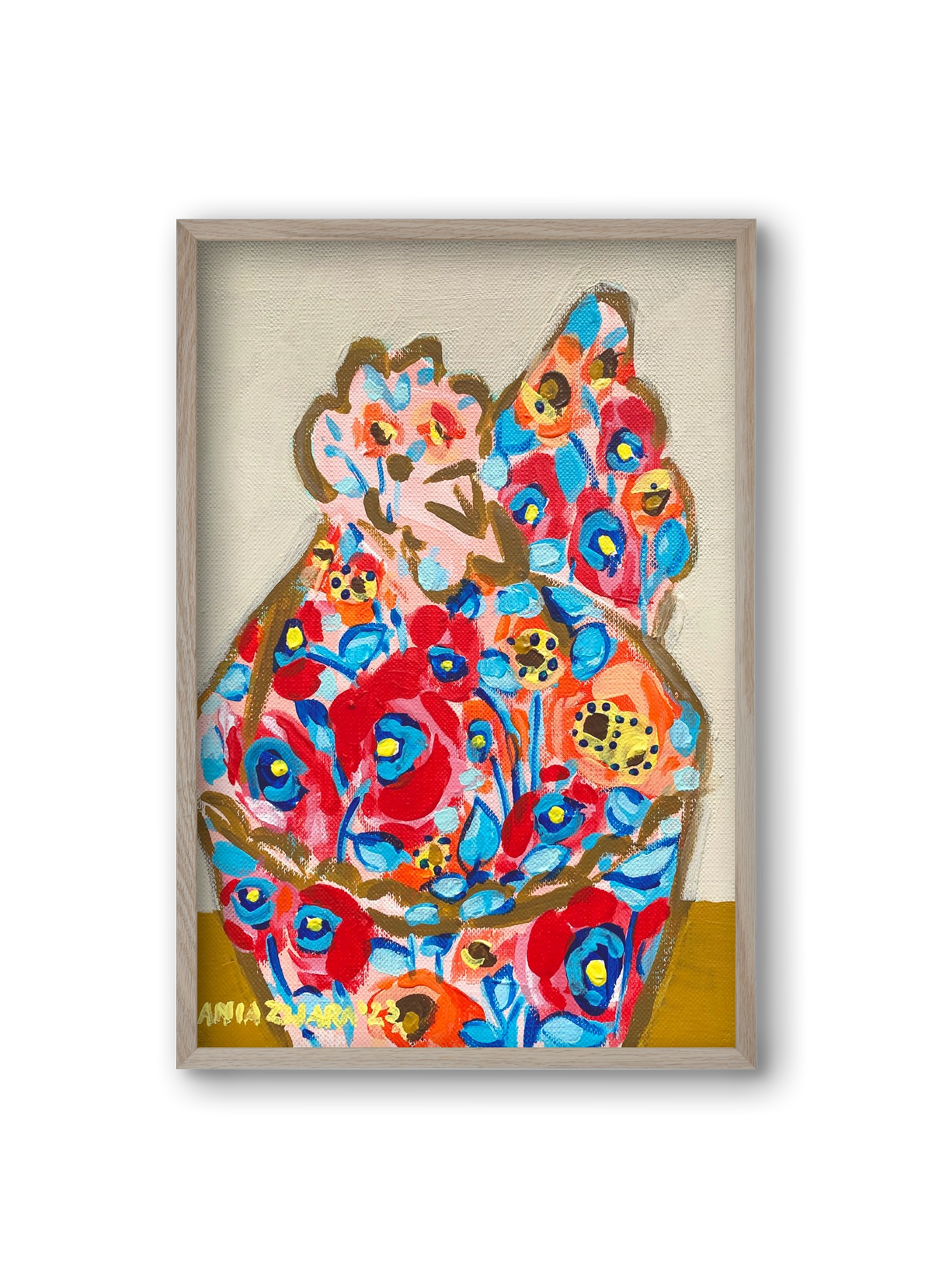 Mama Hen in poppies, 20x30 cm (20x30 cm), Tölgy keret