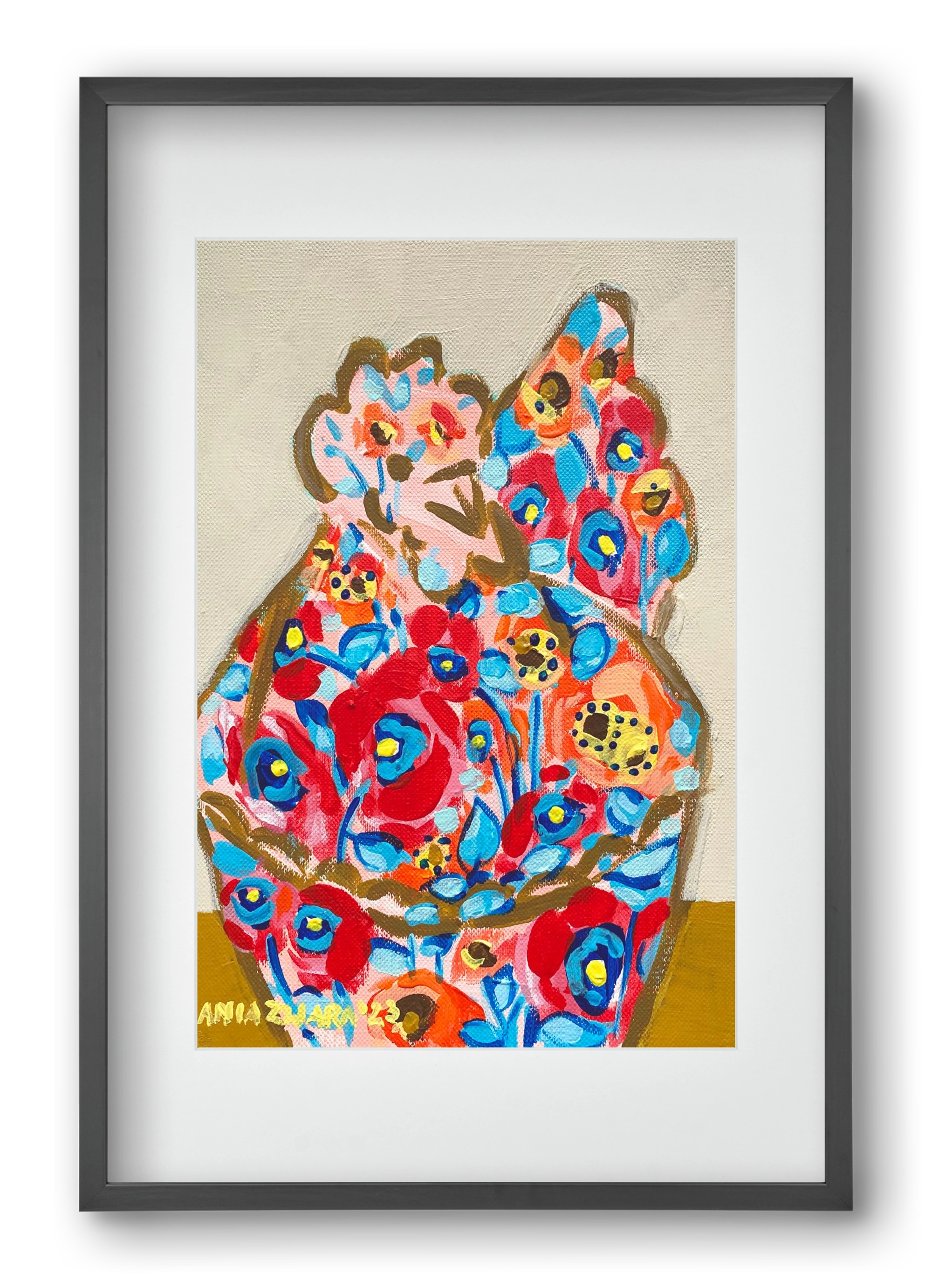 Mama Hen in poppies, 40x60 cm (30x45 cm), Fekete keret, paszpartuval