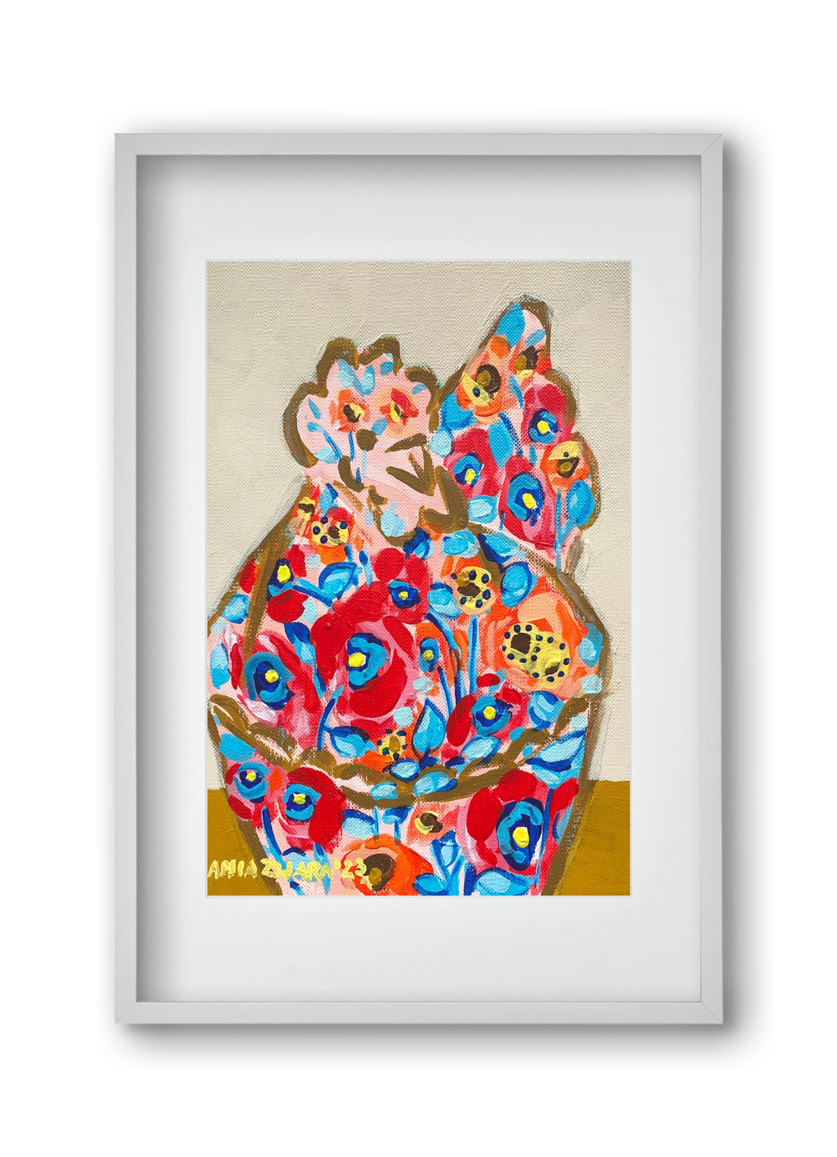 Mama Hen in poppies, 30x45 cm (20x30 cm), Fehér keret, paszpartuval