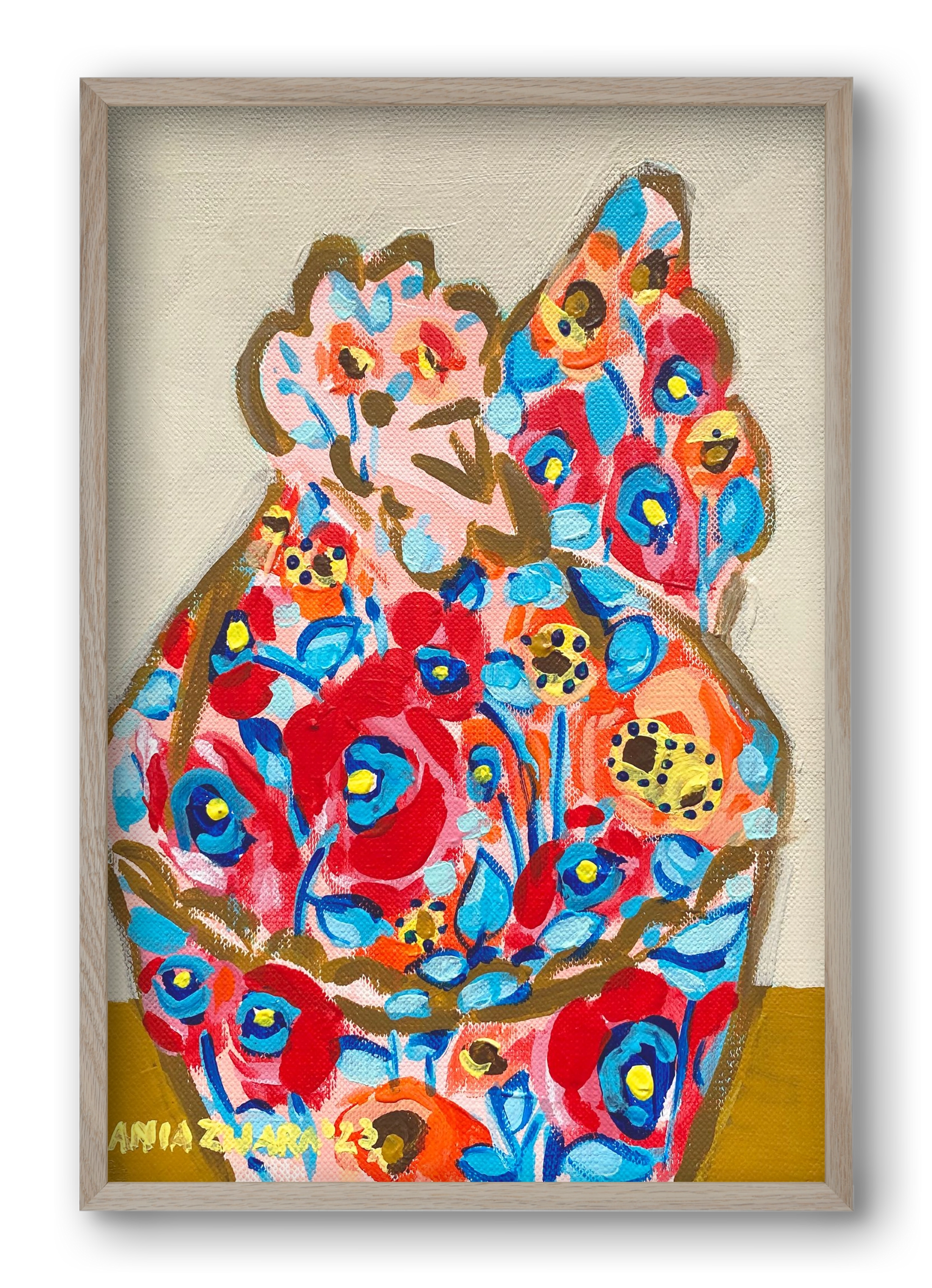 Mama Hen in poppies, 40x60 cm (40x60 cm), Tölgy keret