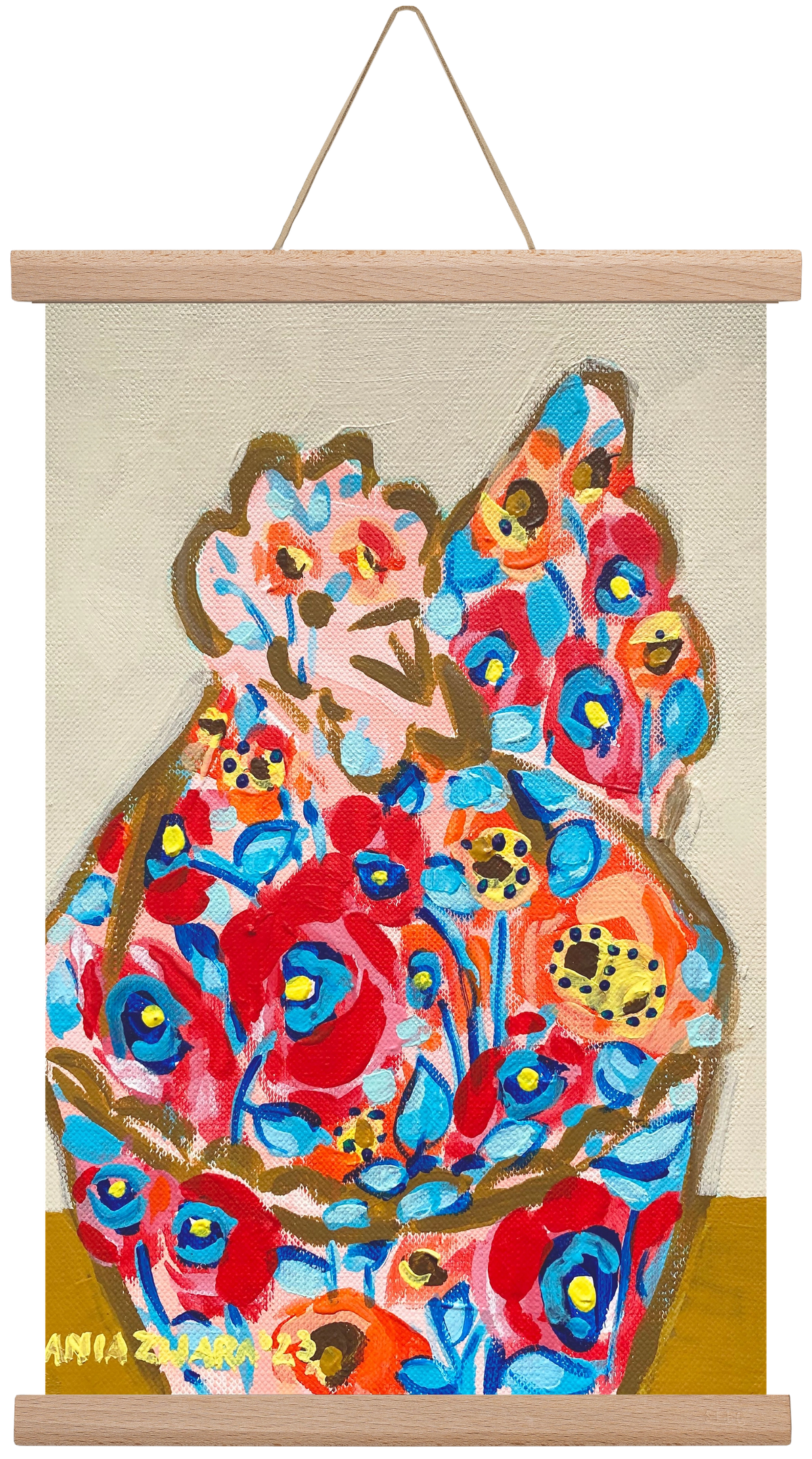 Mama Hen in poppies, 30x45 cm (30x45 cm), Tölgy akasztó