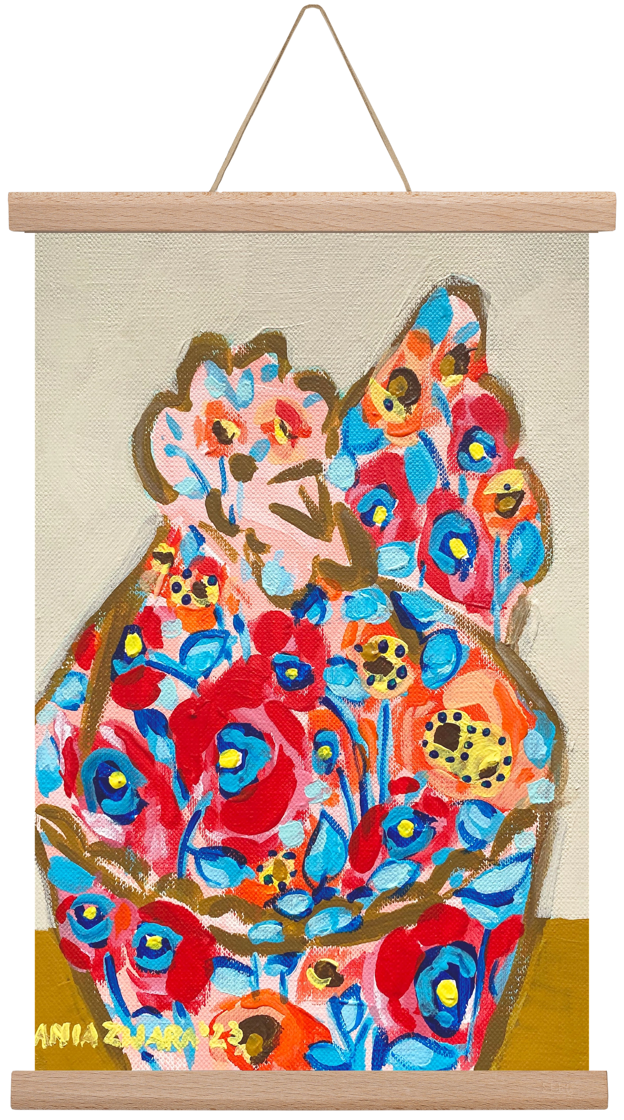 Mama Hen in poppies, 30x45 cm (30x45 cm), Tölgy akasztó