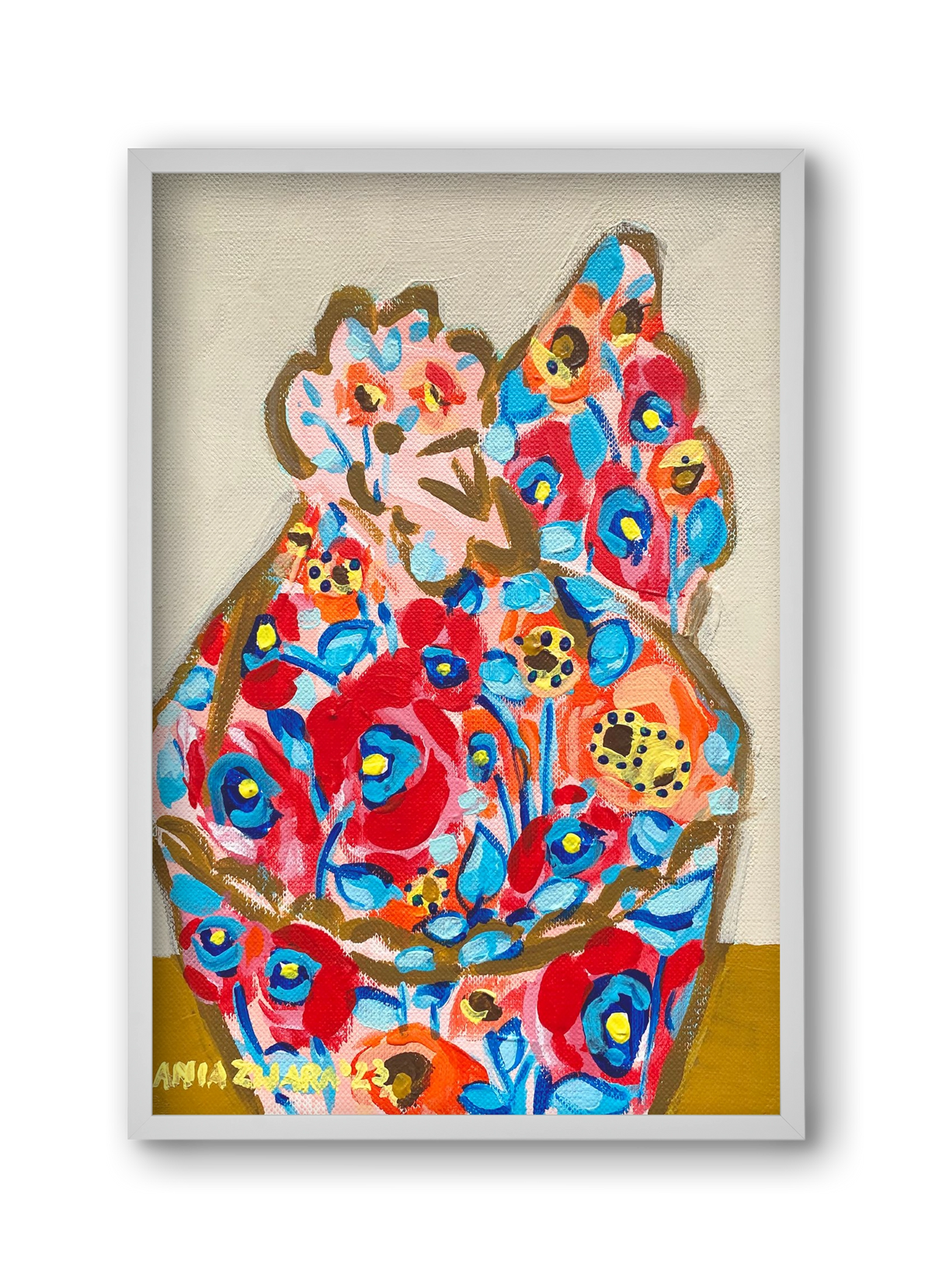 Mama Hen in poppies, 30x45 cm (30x45 cm), Fehér keret