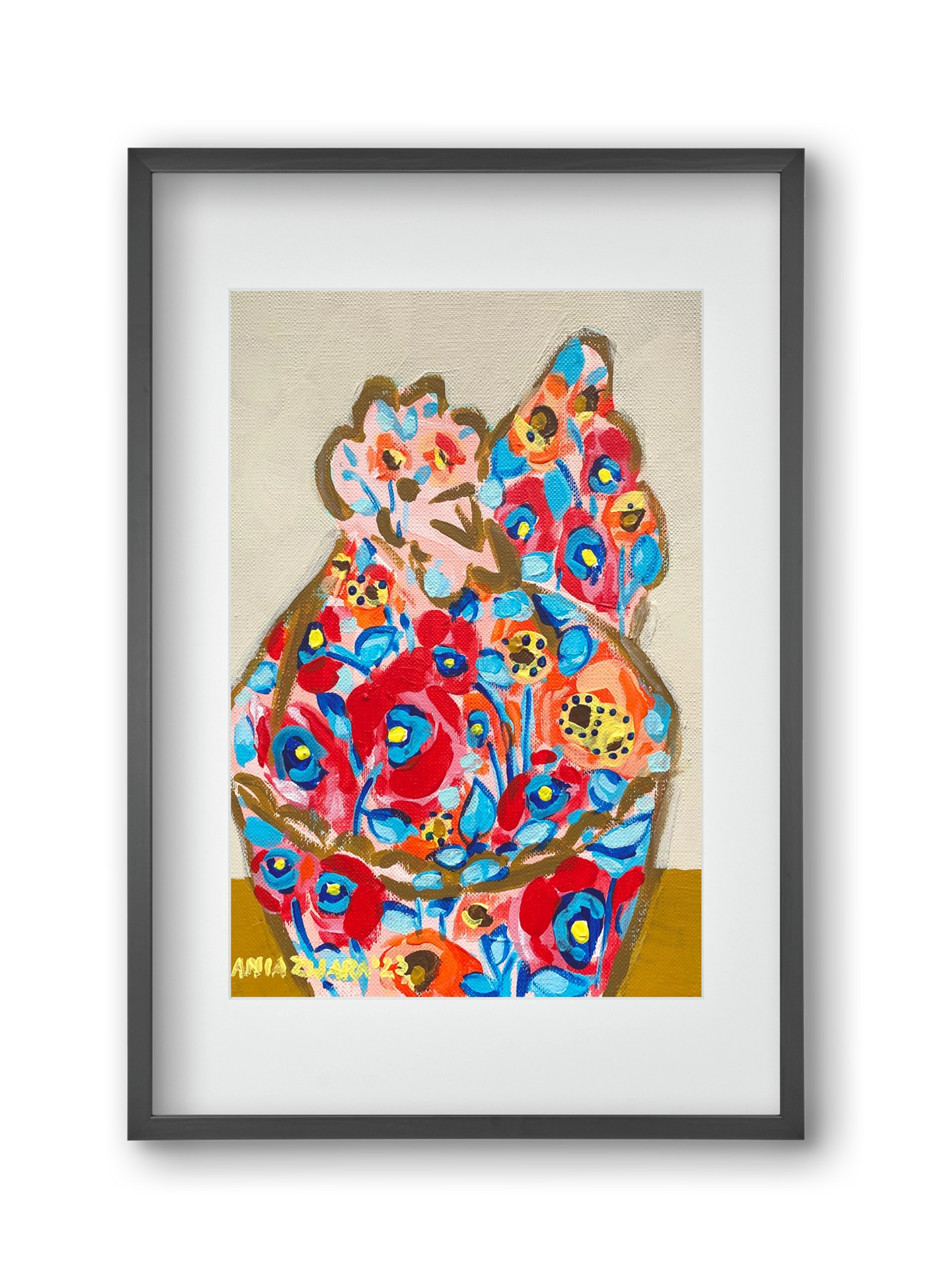 Mama Hen in poppies, 30x45 cm (20x30 cm), Fekete keret, paszpartuval