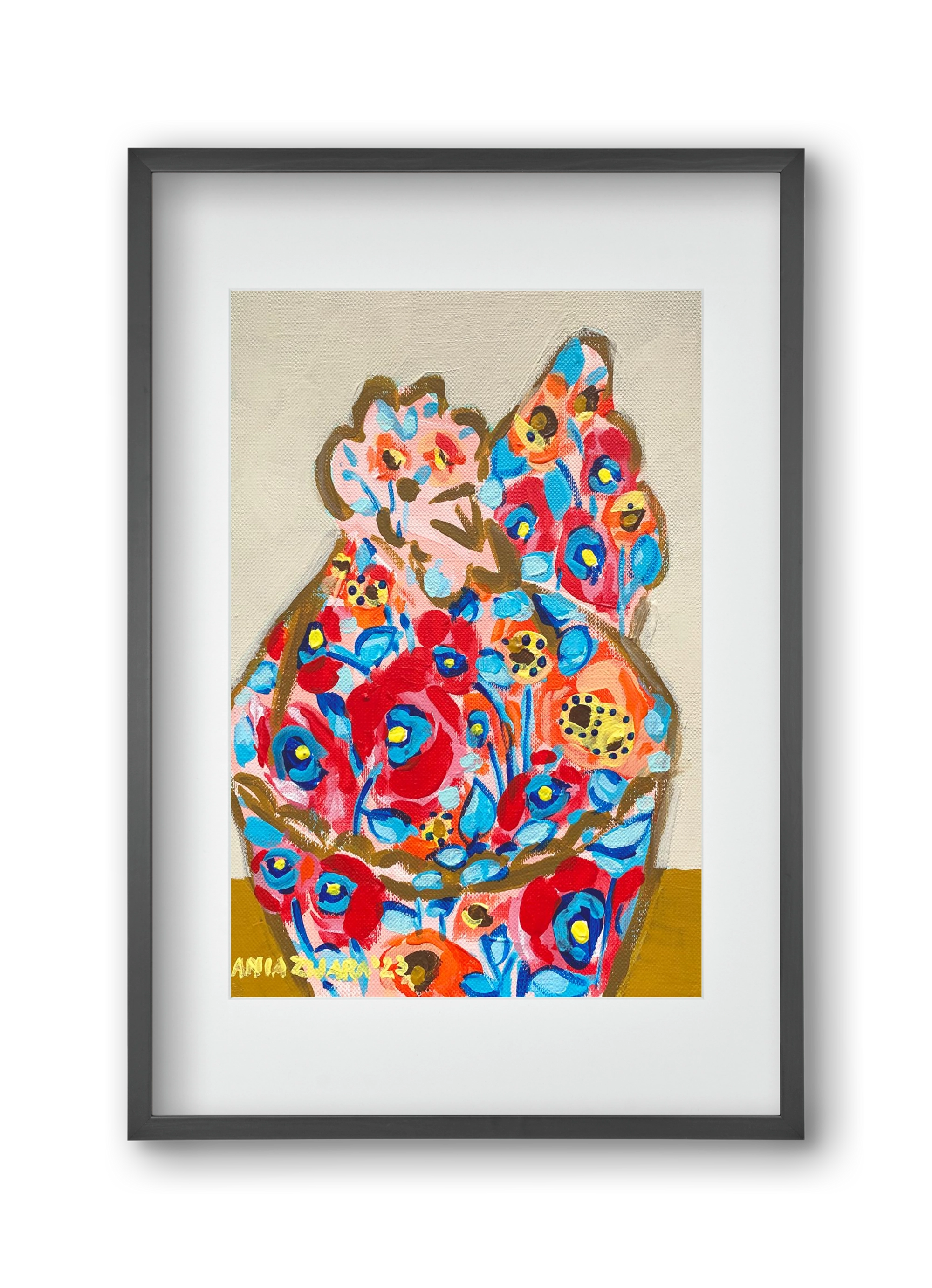 Mama Hen in poppies, 30x45 cm (20x30 cm), Fekete keret, paszpartuval