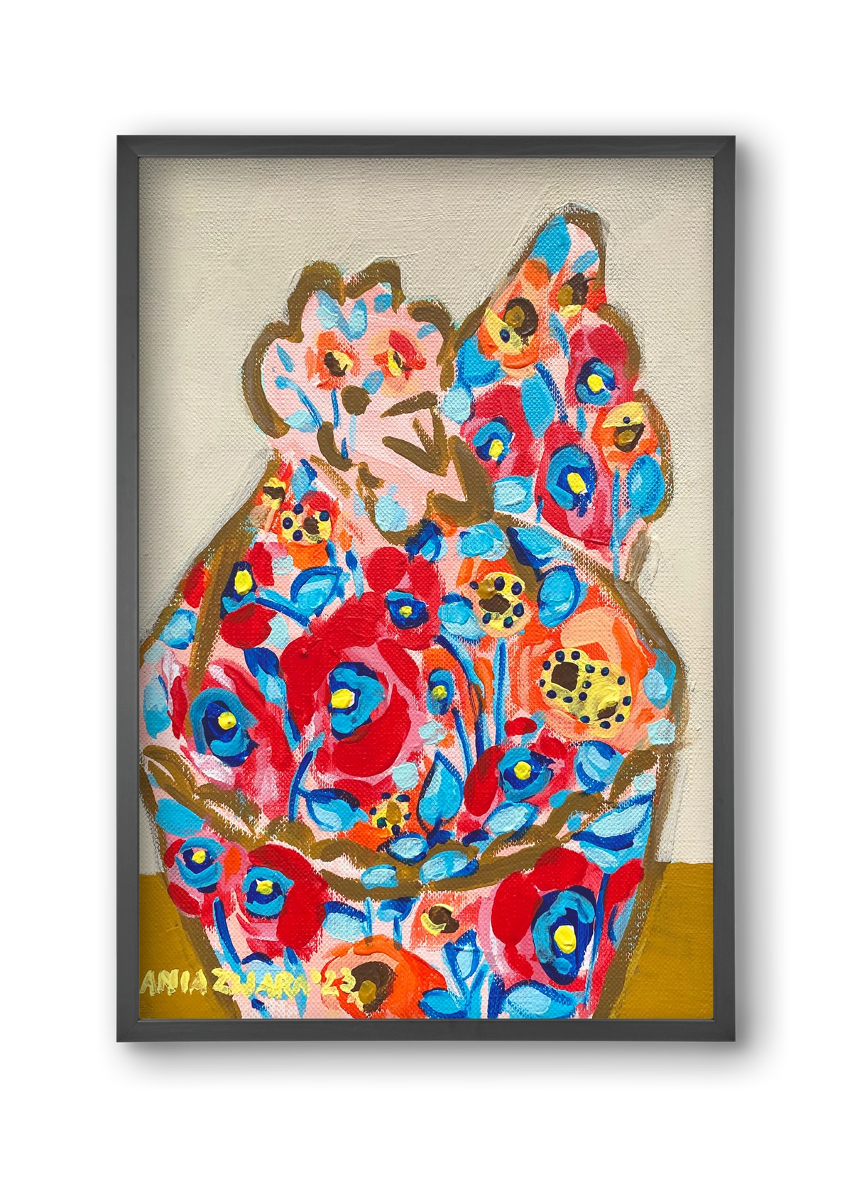 Mama Hen in poppies, 30x45 cm (30x45 cm), Fekete keret