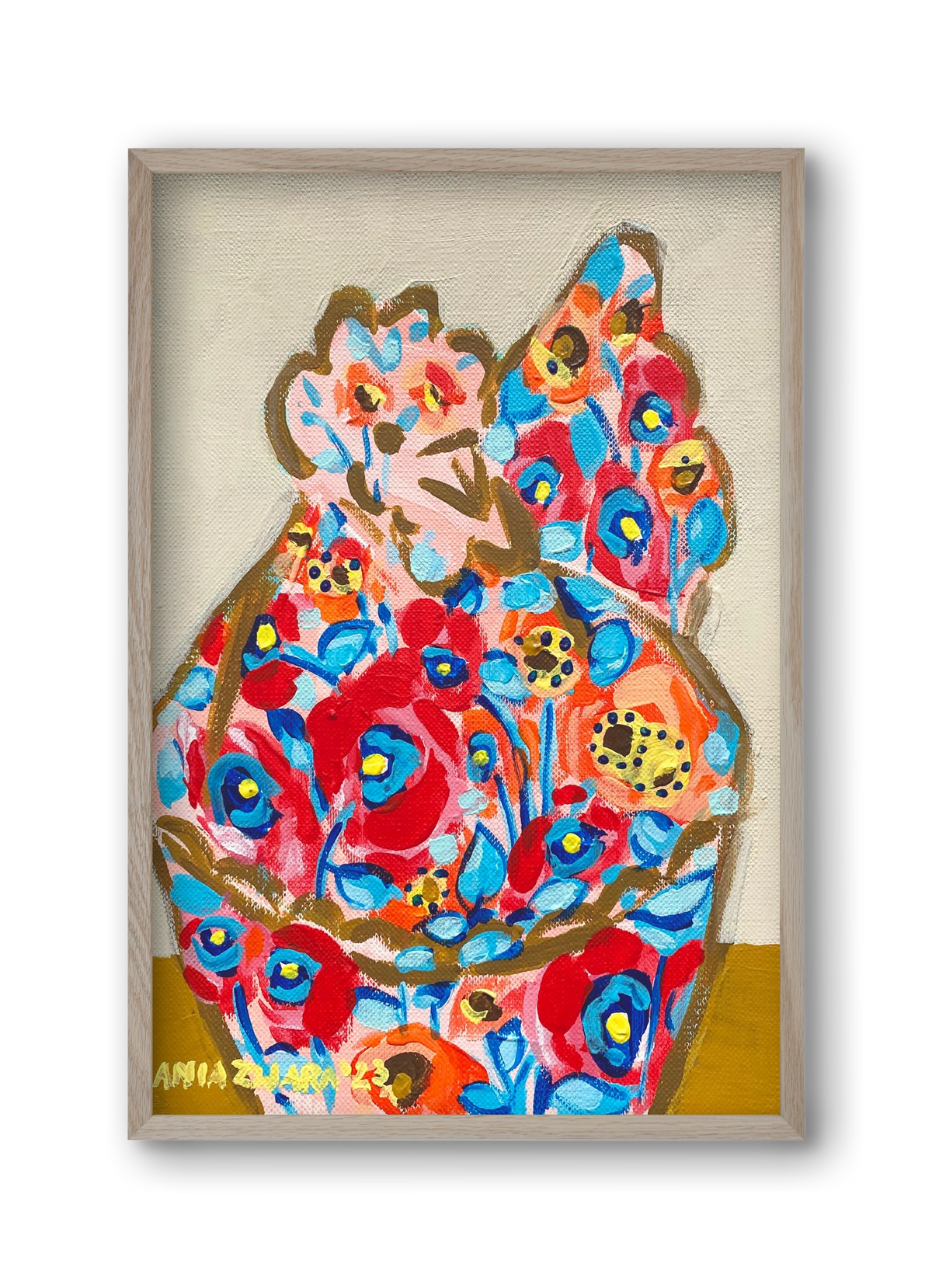 Mama Hen in poppies, 30x45 cm (30x45 cm), Tölgy keret