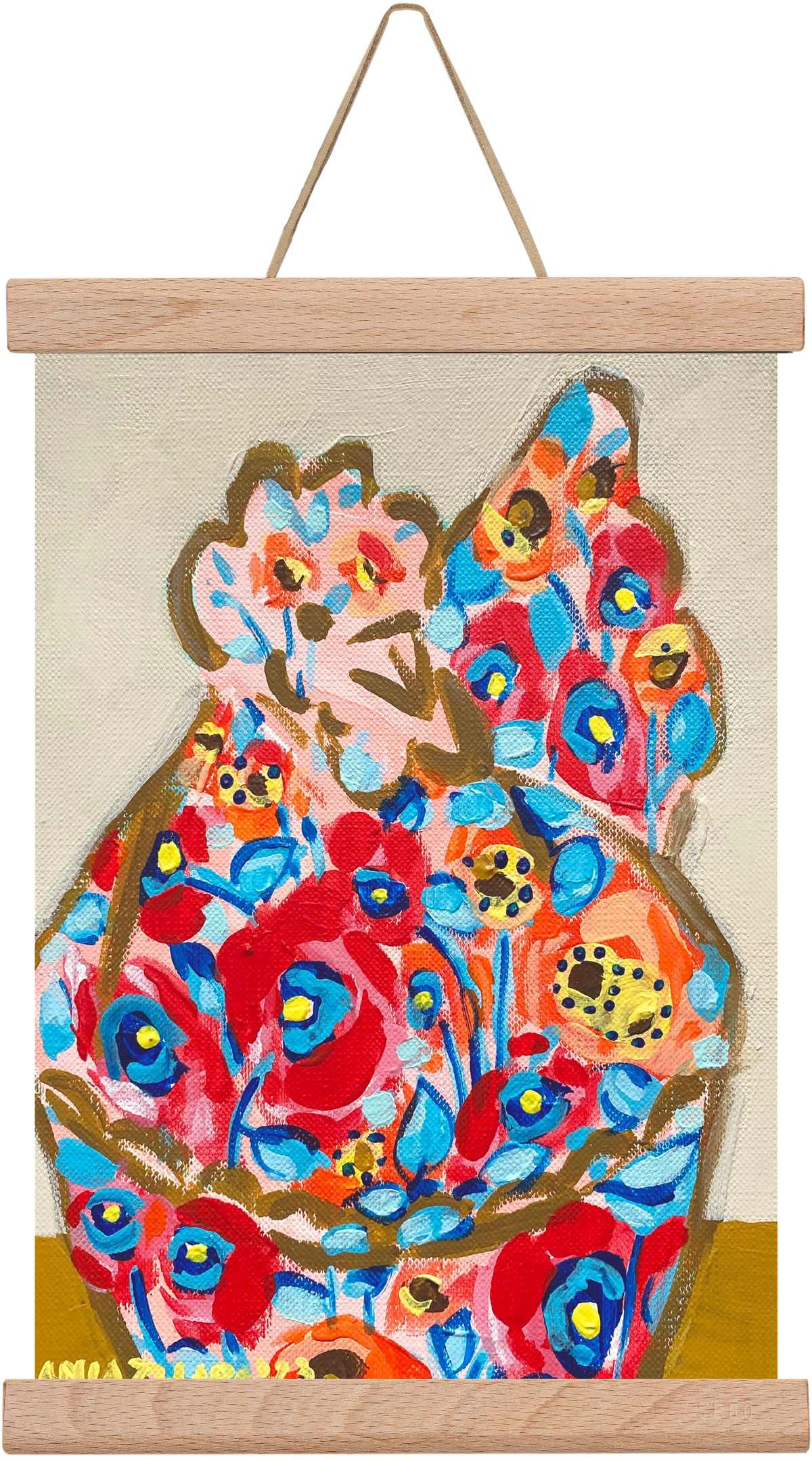 Mama Hen in poppies, 20x30 cm (20x30 cm), Tölgy akasztó