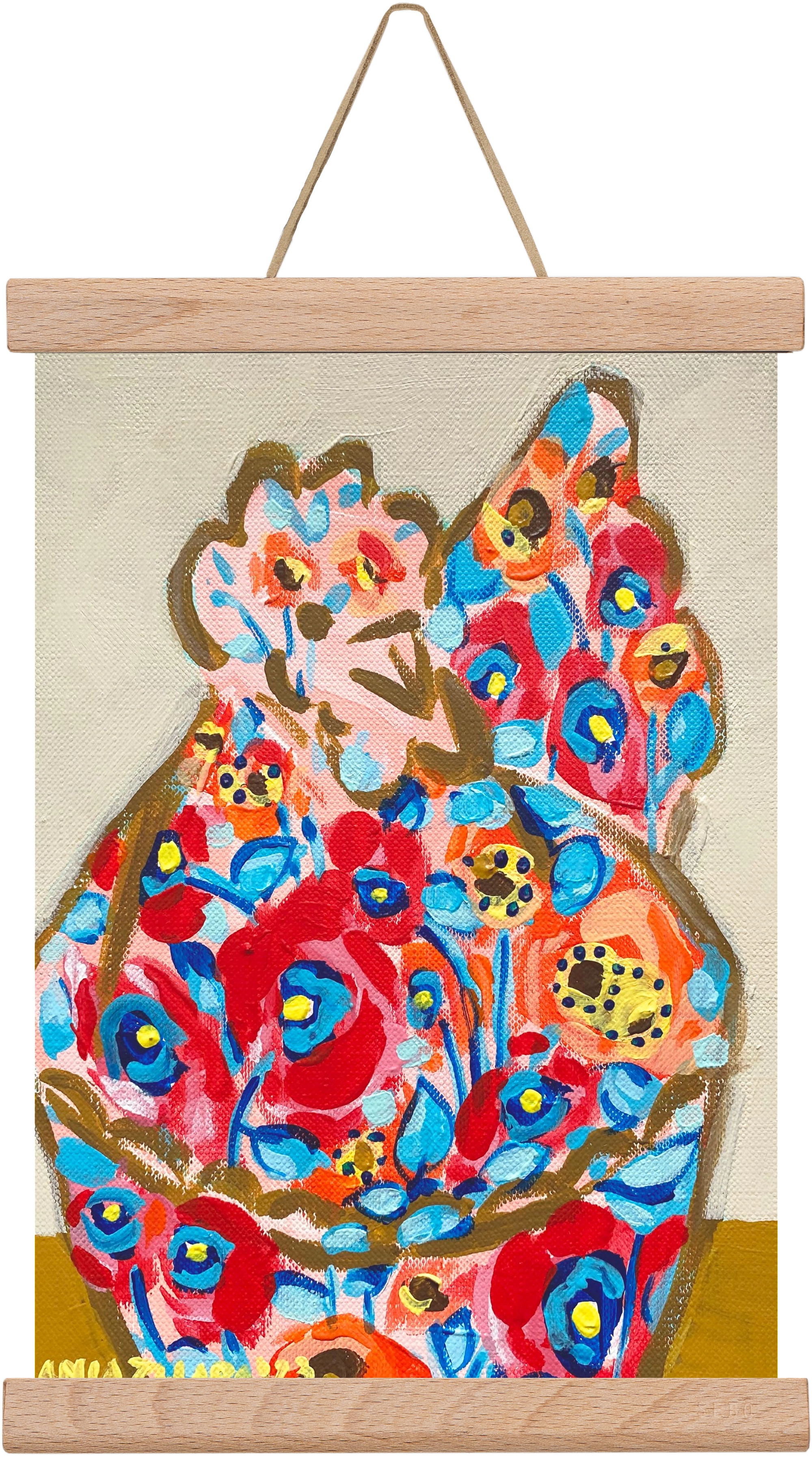 Mama Hen in poppies, 20x30 cm (20x30 cm), Tölgy akasztó