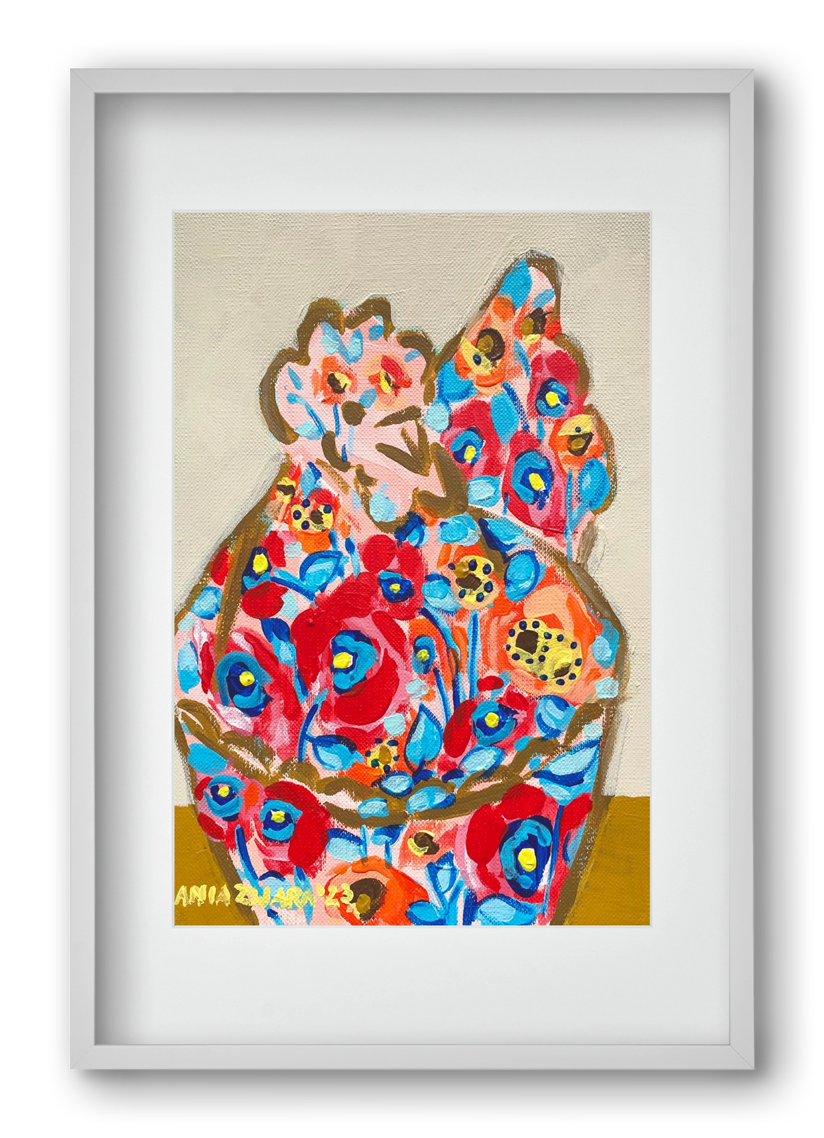 Mama Hen in poppies, 40x60 cm (30x45 cm), Fehér keret, paszpartuval