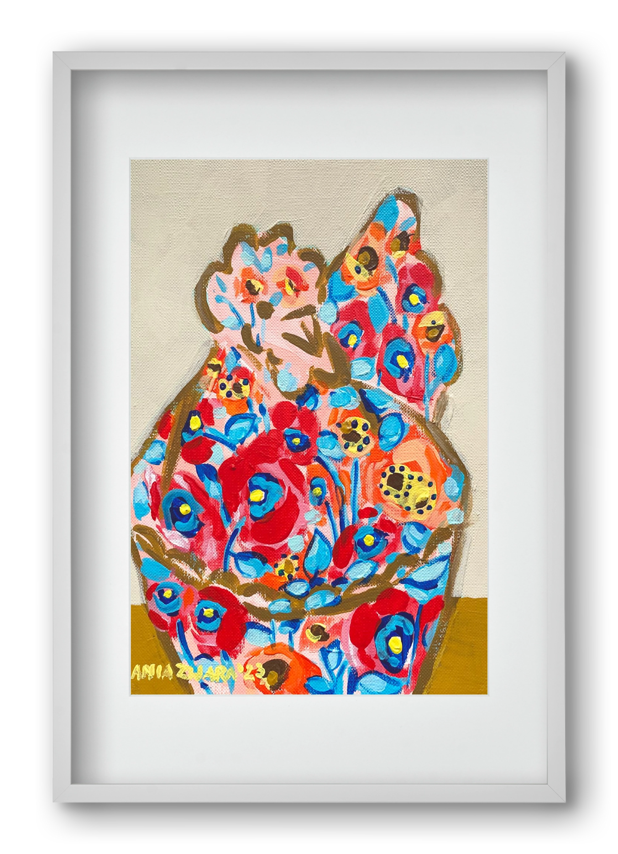 Mama Hen in poppies, 40x60 cm (30x45 cm), Fehér keret, paszpartuval