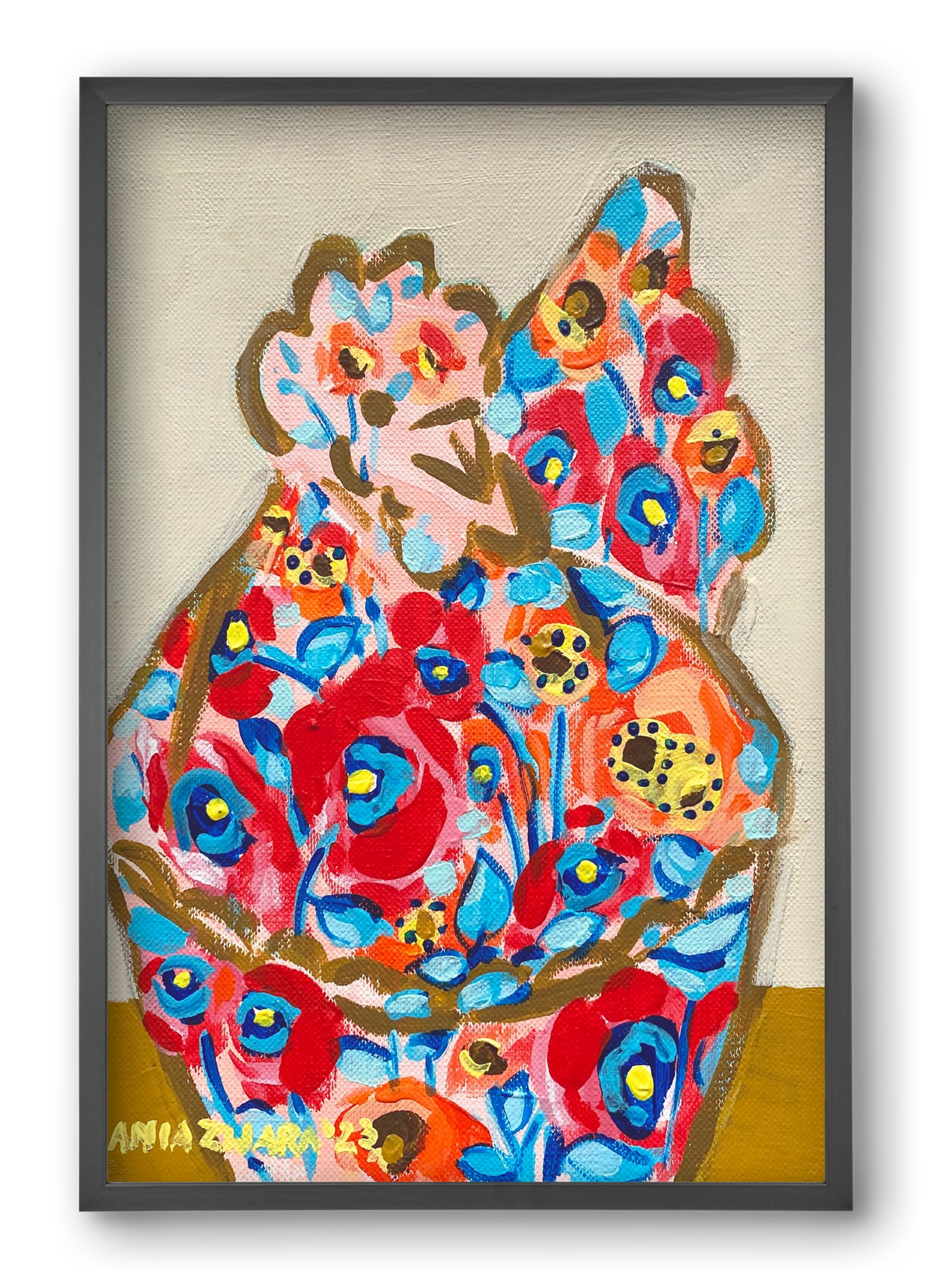 Mama Hen in poppies, 40x60 cm (40x60 cm), Fekete keret