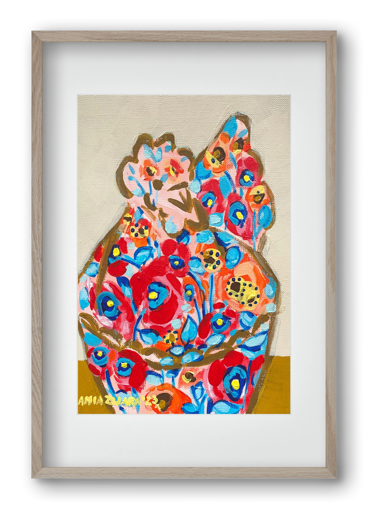 Mama Hen in poppies, 40x60 cm (30x45 cm), Tölgy keret, paszpartuval