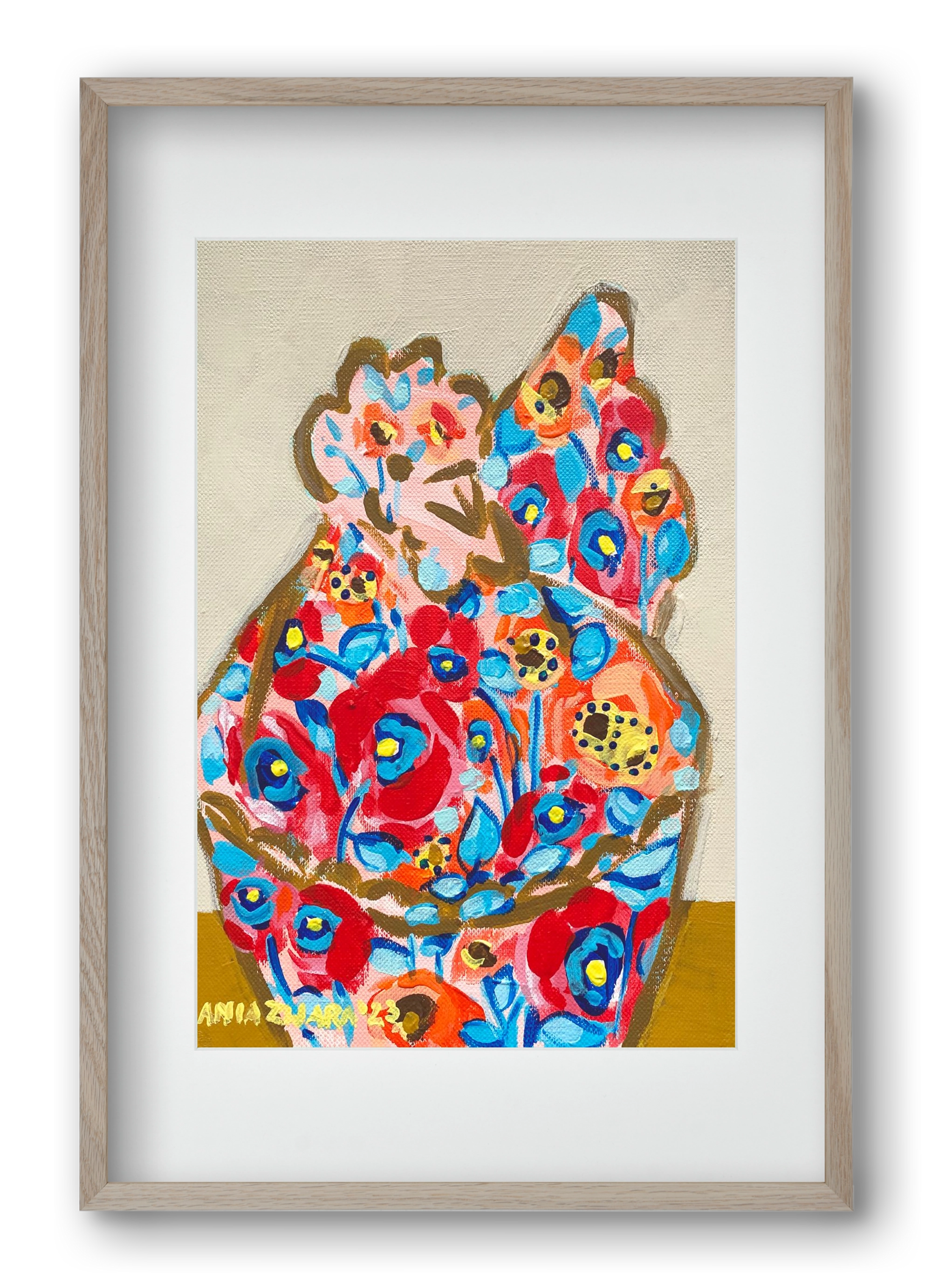 Mama Hen in poppies, 40x60 cm (30x45 cm), Tölgy keret, paszpartuval