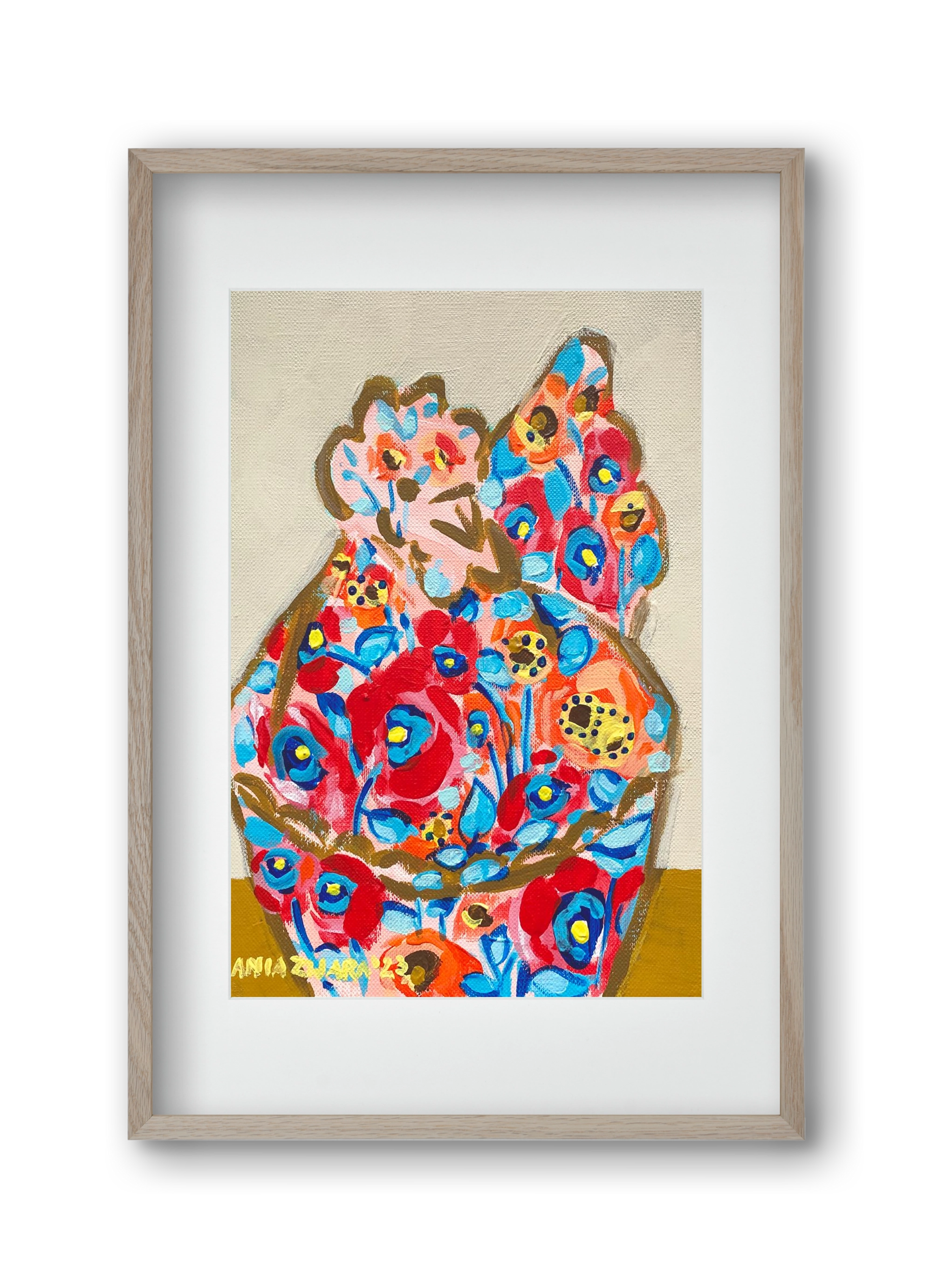 Mama Hen in poppies, 30x45 cm (20x30 cm), Tölgy keret, paszpartuval