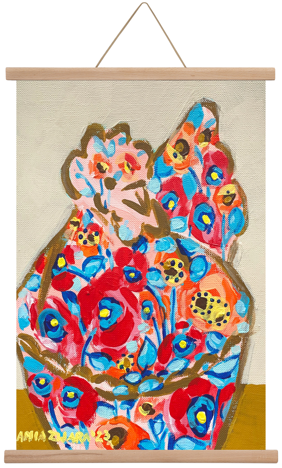 Mama Hen in poppies, 40x60 cm (40x60 cm), Tölgy akasztó