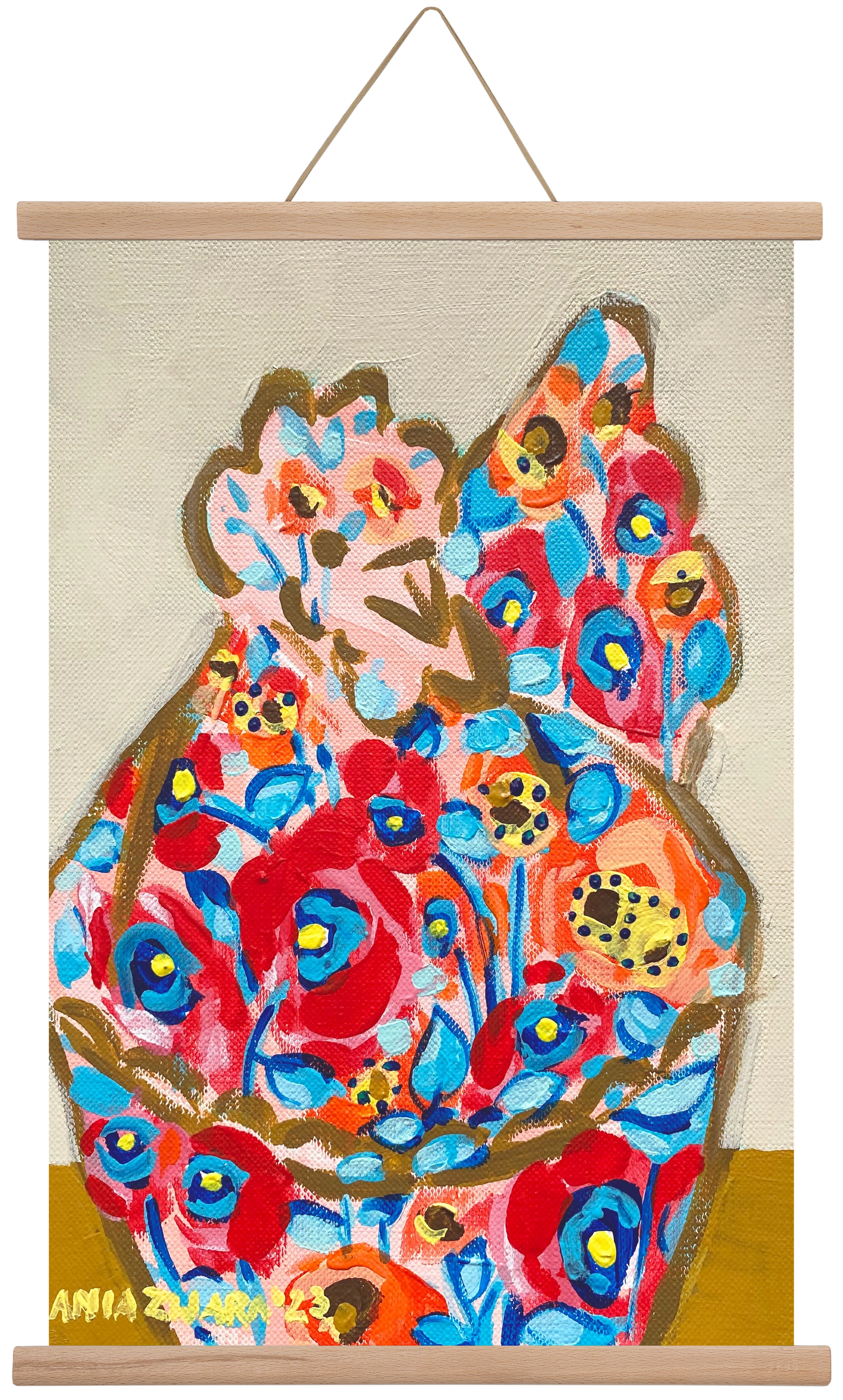 Mama Hen in poppies, 40x60 cm (40x60 cm), Tölgy akasztó