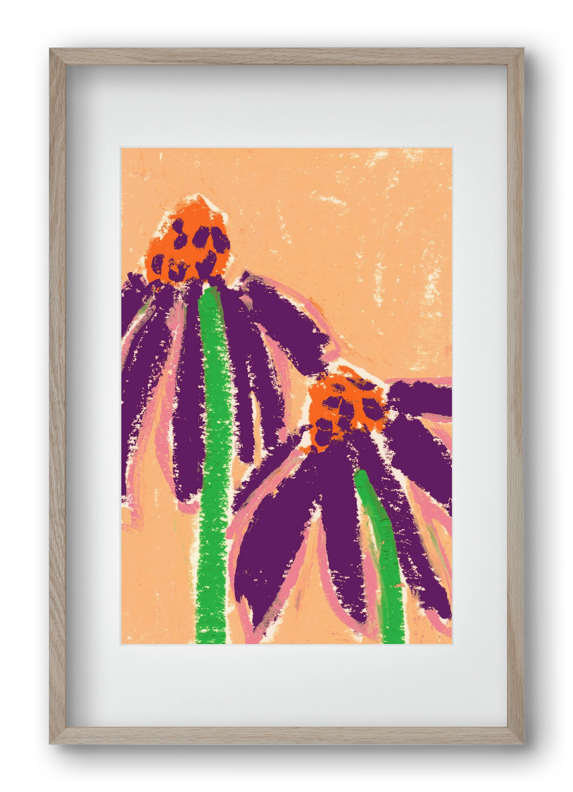 Echinacea, 40x60 cm (30x45 cm), Tölgy keret, paszpartuval