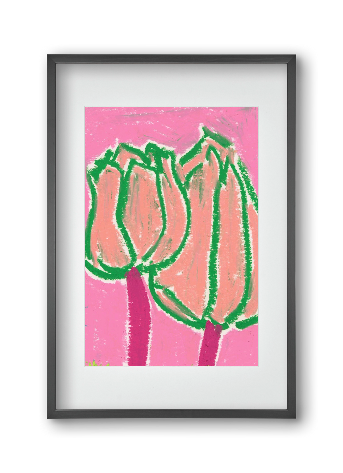 Pink tulips, 30x45 cm (20x30 cm), Fekete keret, paszpartuval