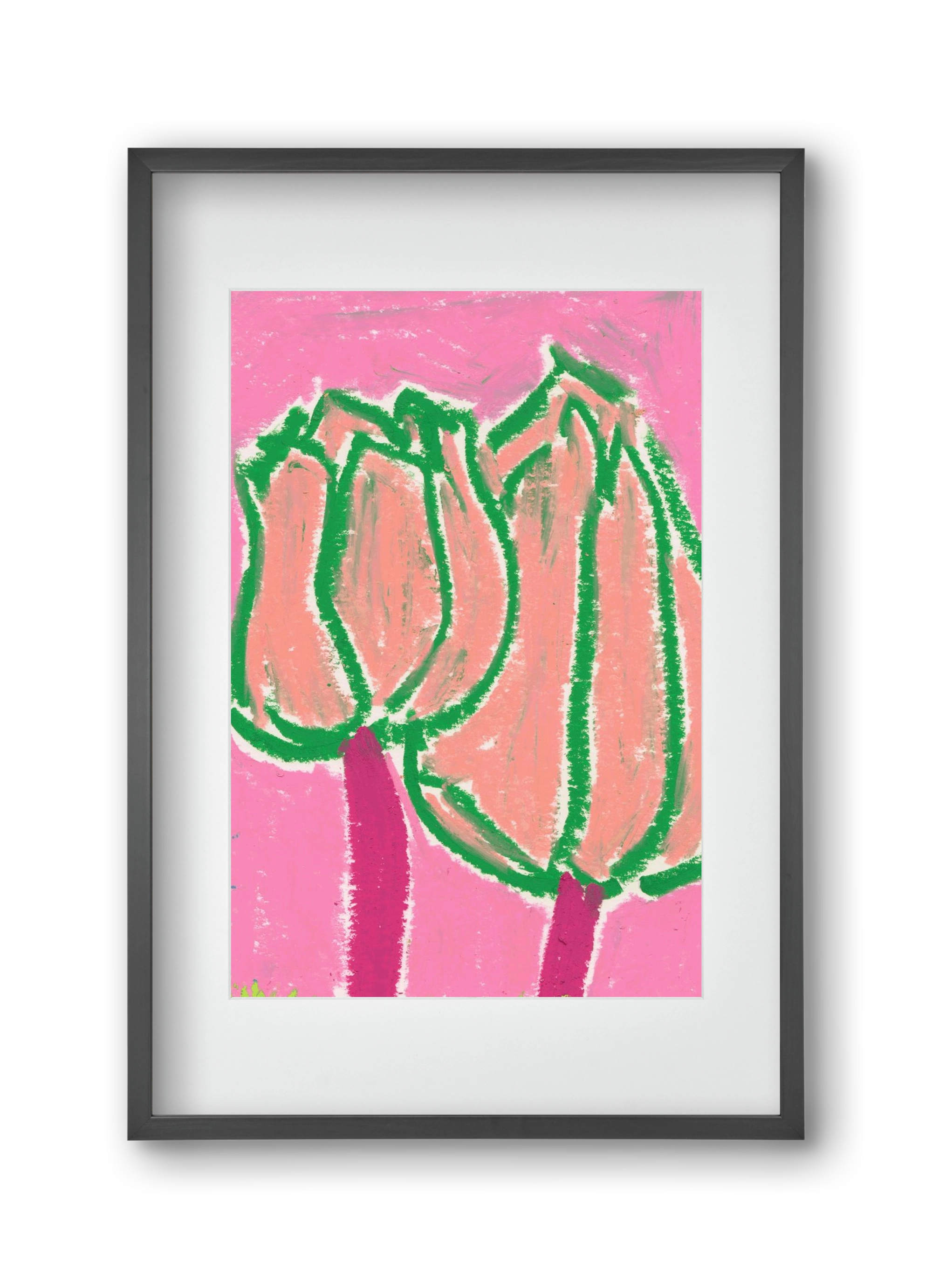 Pink tulips, 30x45 cm (20x30 cm), Fekete keret, paszpartuval