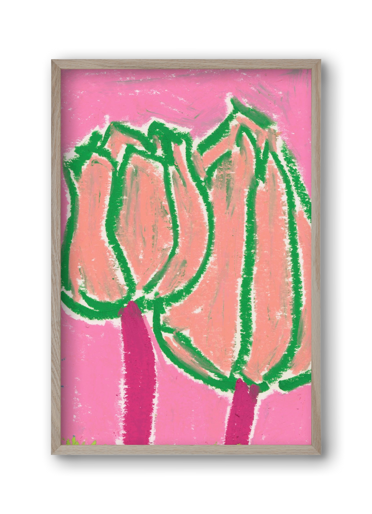 Pink tulips, 30x45 cm (30x45 cm), Tölgy keret