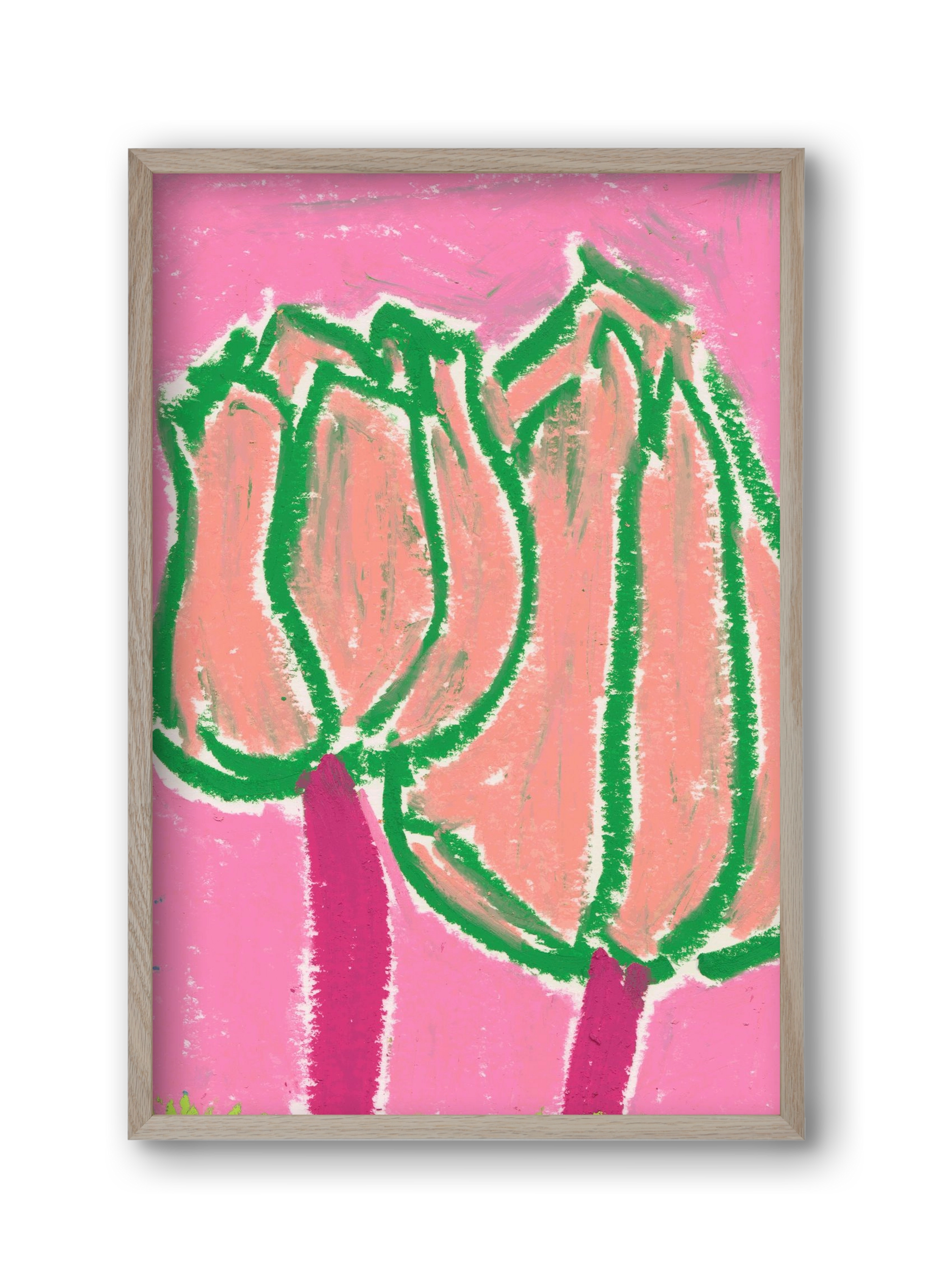 Pink tulips, 30x45 cm (30x45 cm), Tölgy keret