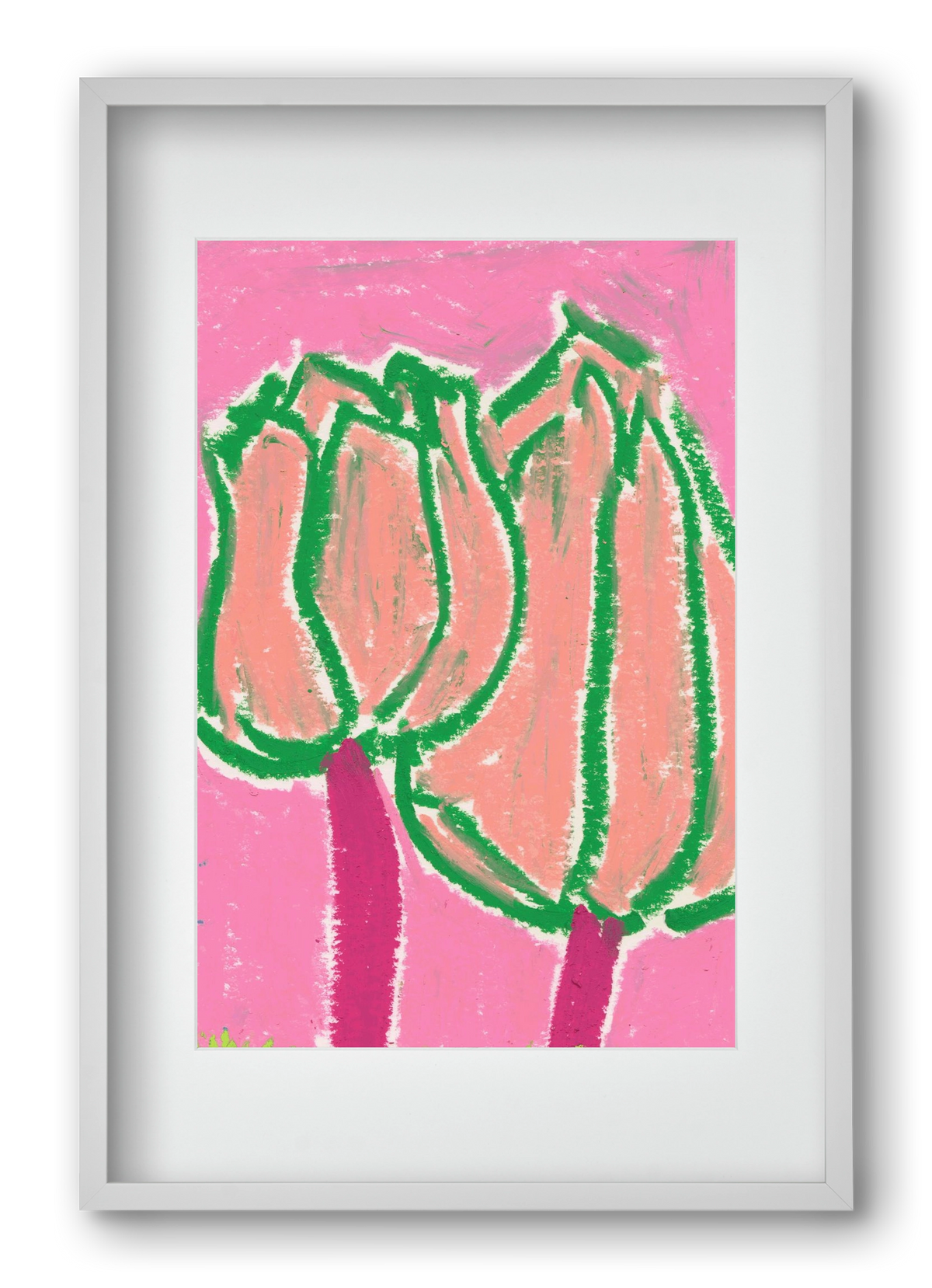 Pink tulips, 40x60 cm (30x45 cm), Fehér keret, paszpartuval