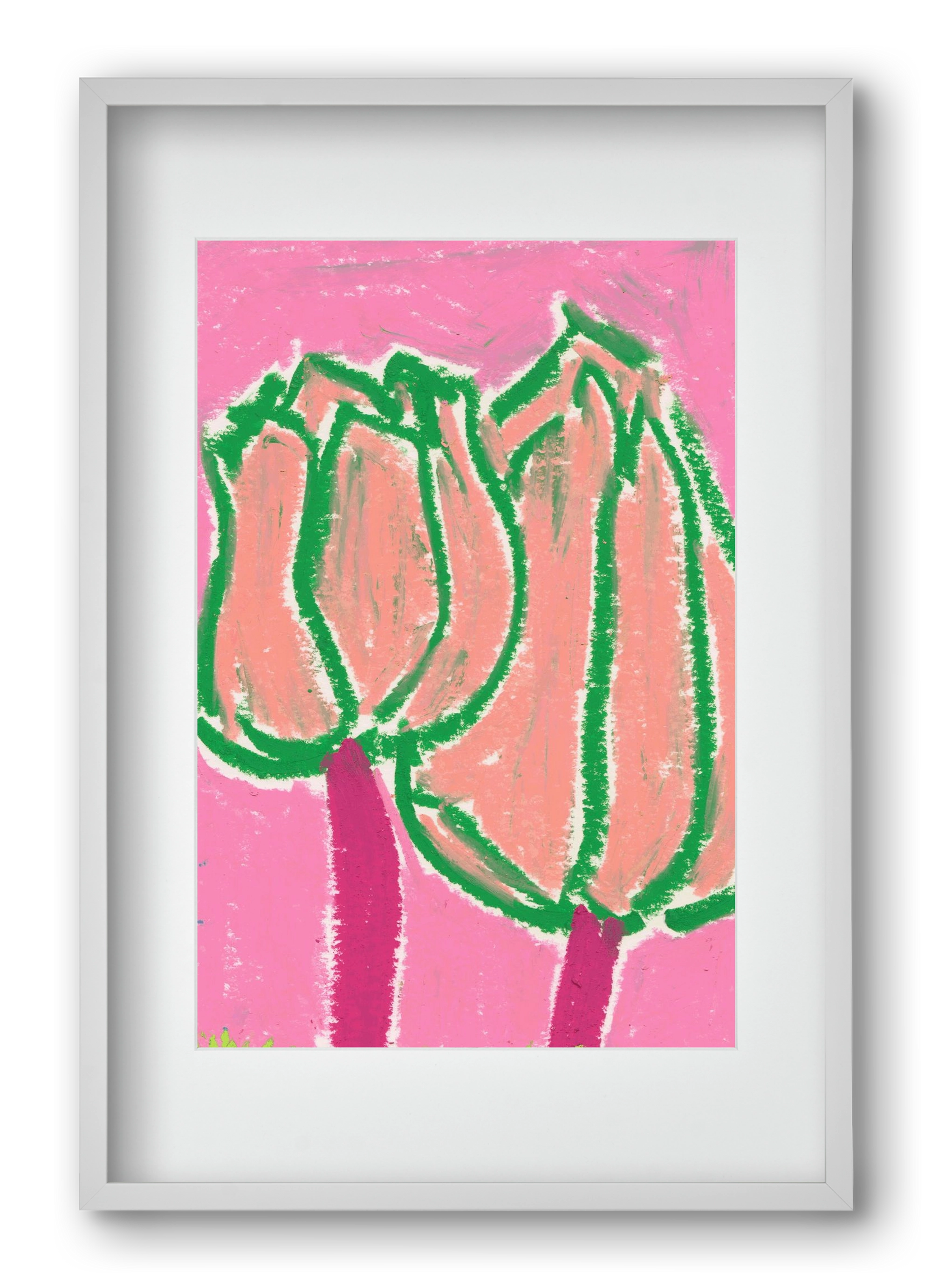 Pink tulips, 40x60 cm (30x45 cm), Fehér keret, paszpartuval