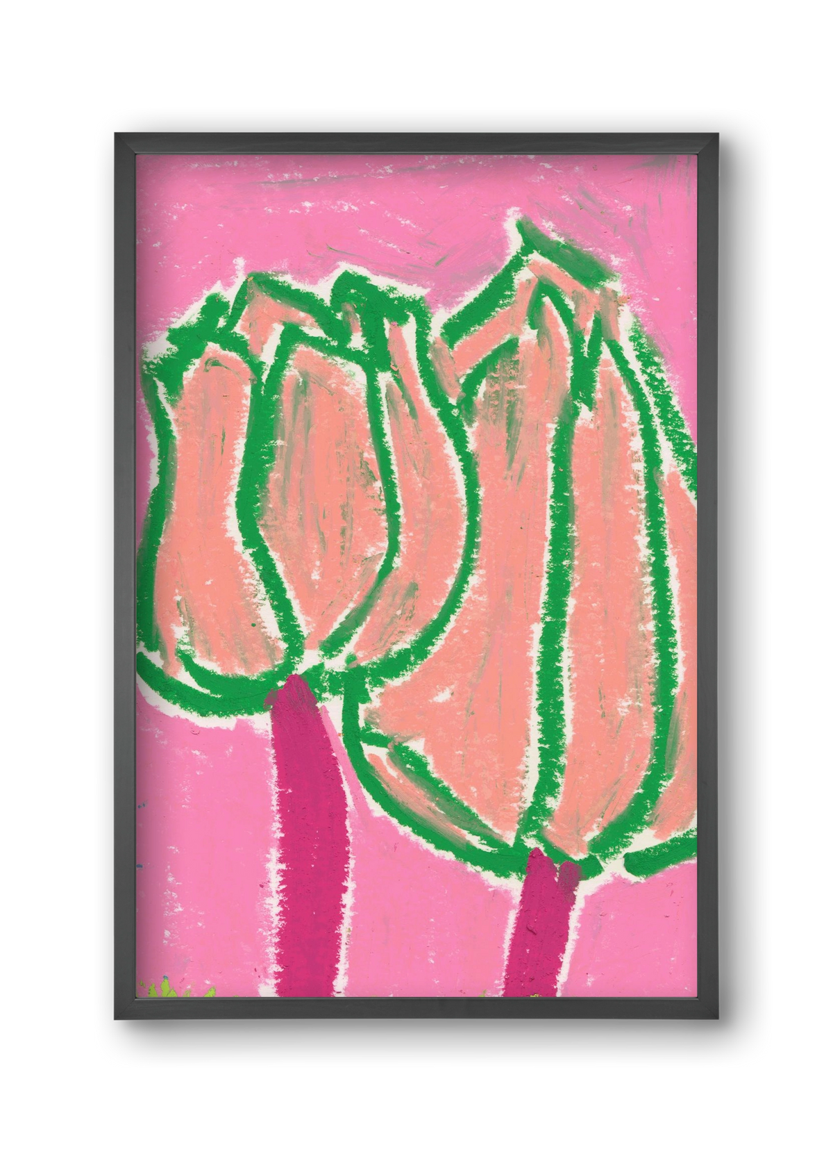 Pink tulips, 30x45 cm (30x45 cm), Fekete keret